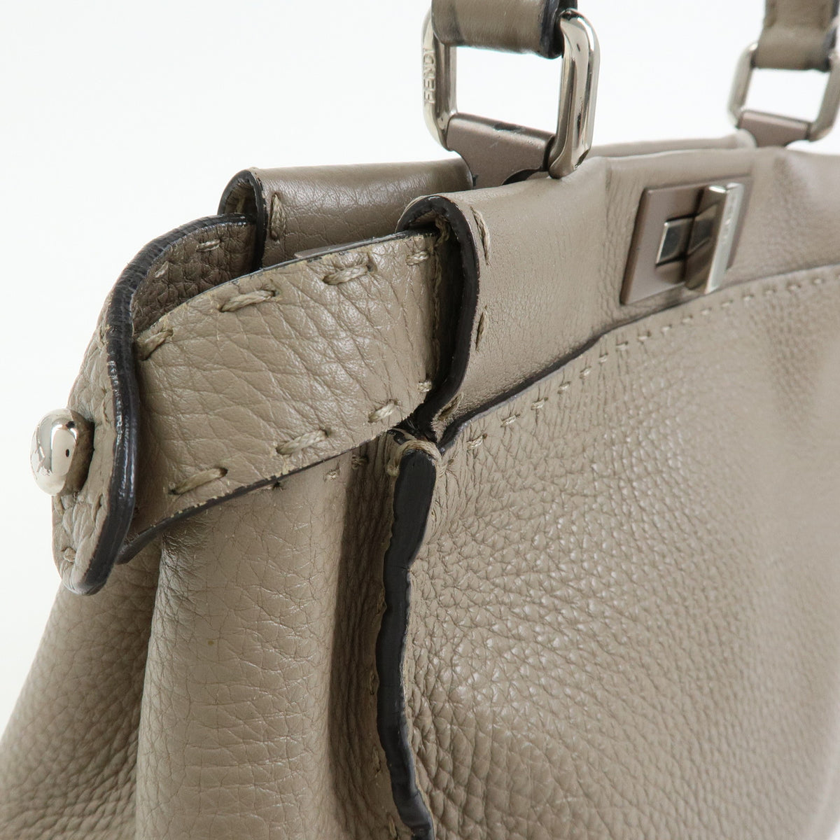 FENDI Peekaboo Medium Leather 2Way Bag Hand Shoulder Bag Greige 8BN290