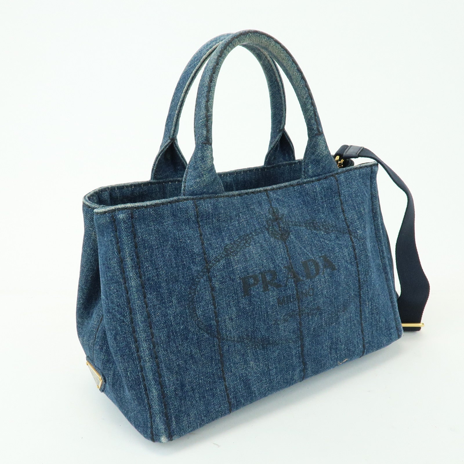 PRADA Triangle Logo Canapa Mini Denim 2Way Bag Hand Bag 1BG439