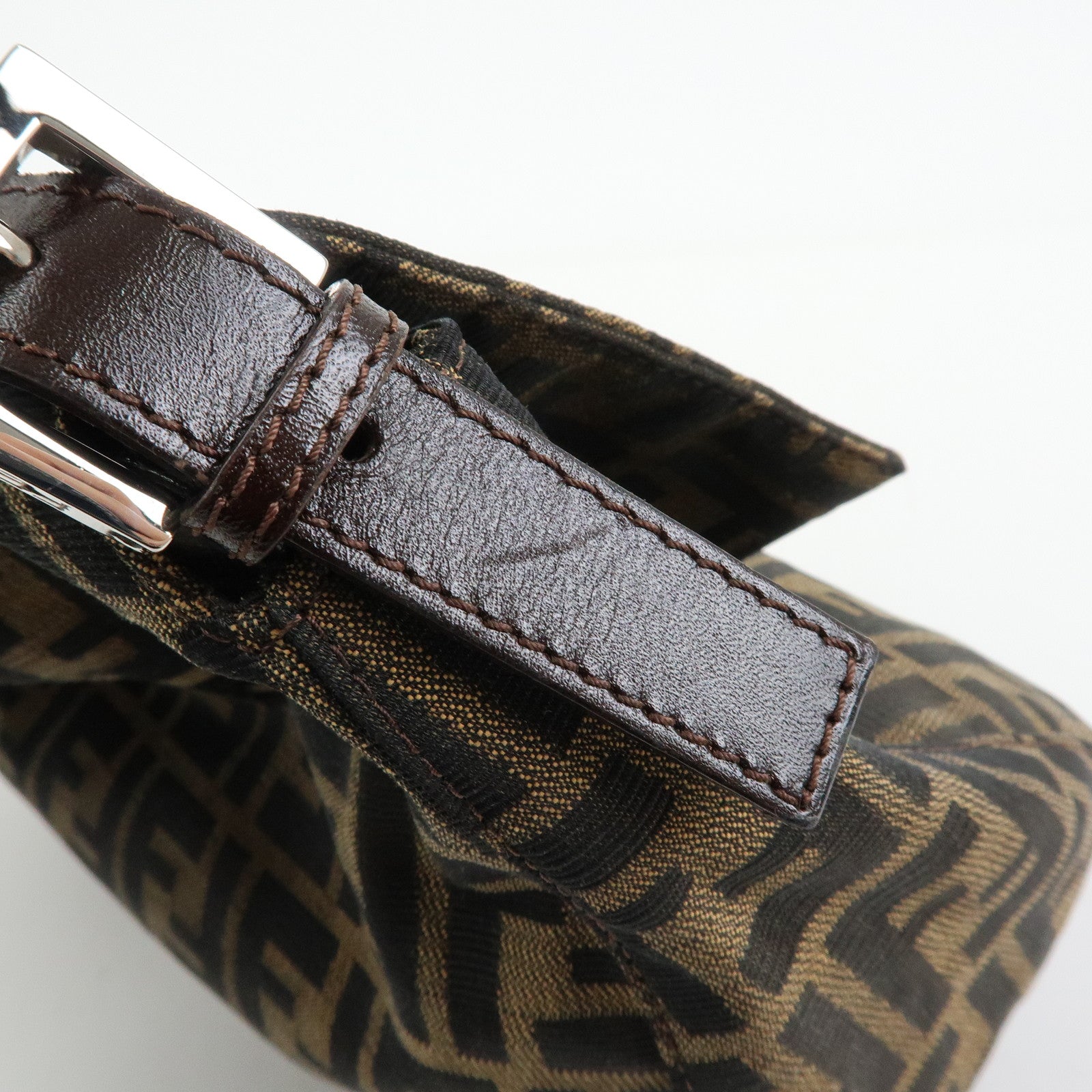 FENDI Mamma Baguette Zucca Canvas Leather Shoulder Bag Brown 26325