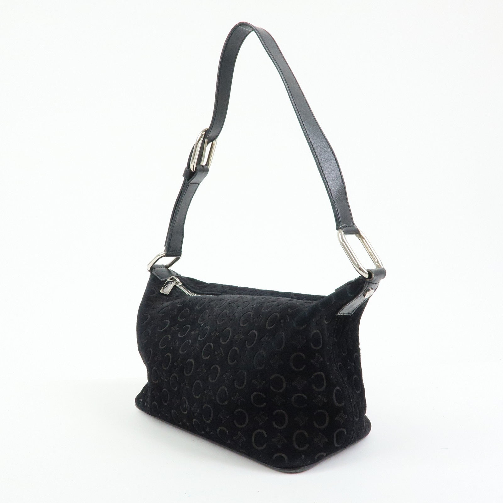 CELINE C Macadam Suede Leather Shoulder Bag Hand Bag Black