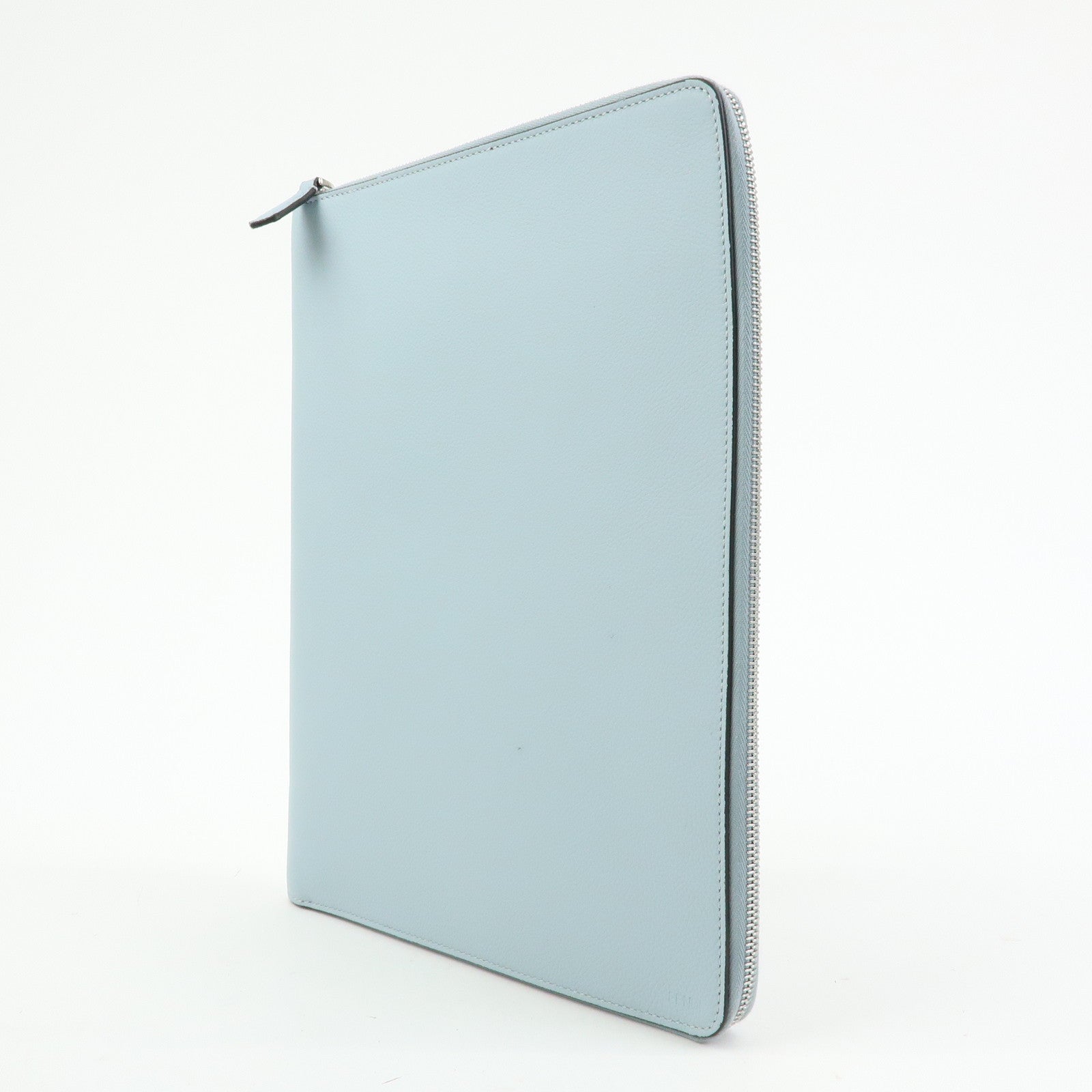 FENDI Leather Clutch Bag Document Case Flat Pouch Light Blue 7N0167