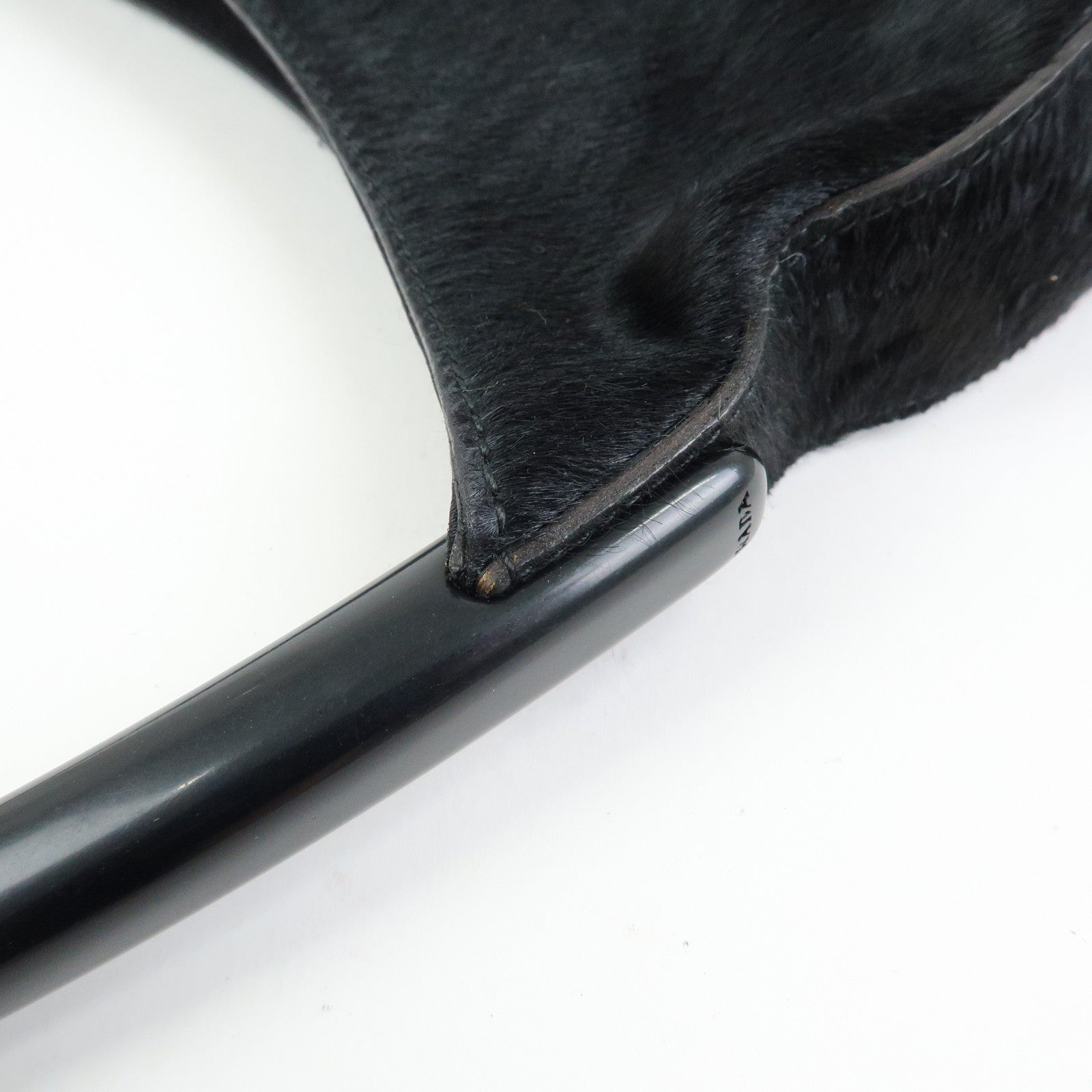 PRADA Triangle Logo Unborn Calf Shoulder Bag Black B8456
