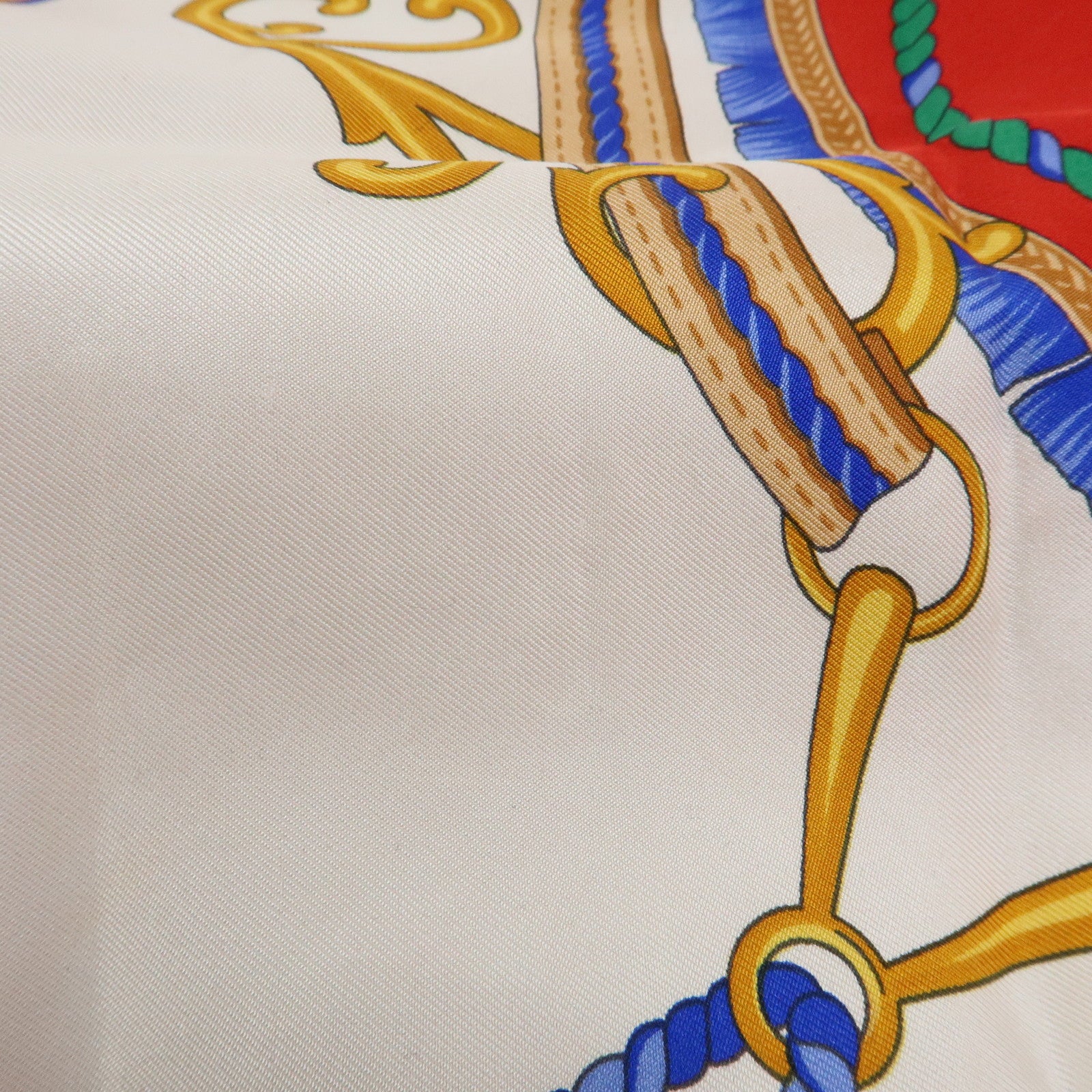 CELINE Silk100% Tassel Chain Print Scarf Shawl Blue Red Yellow