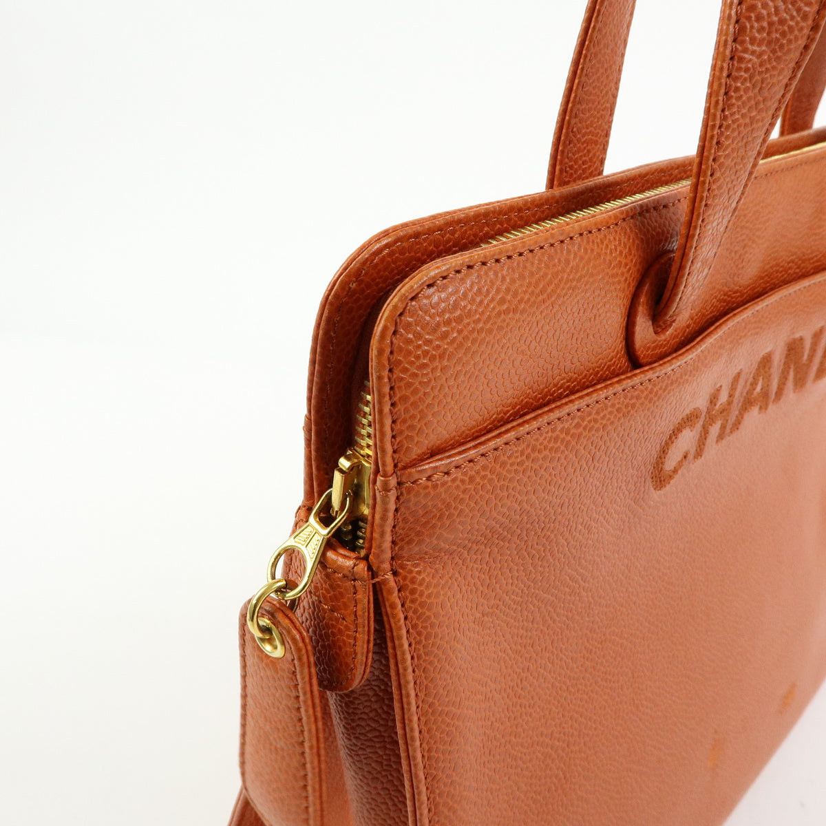 CHANEL Caviarskin Tote Bag Hand Bag Orange