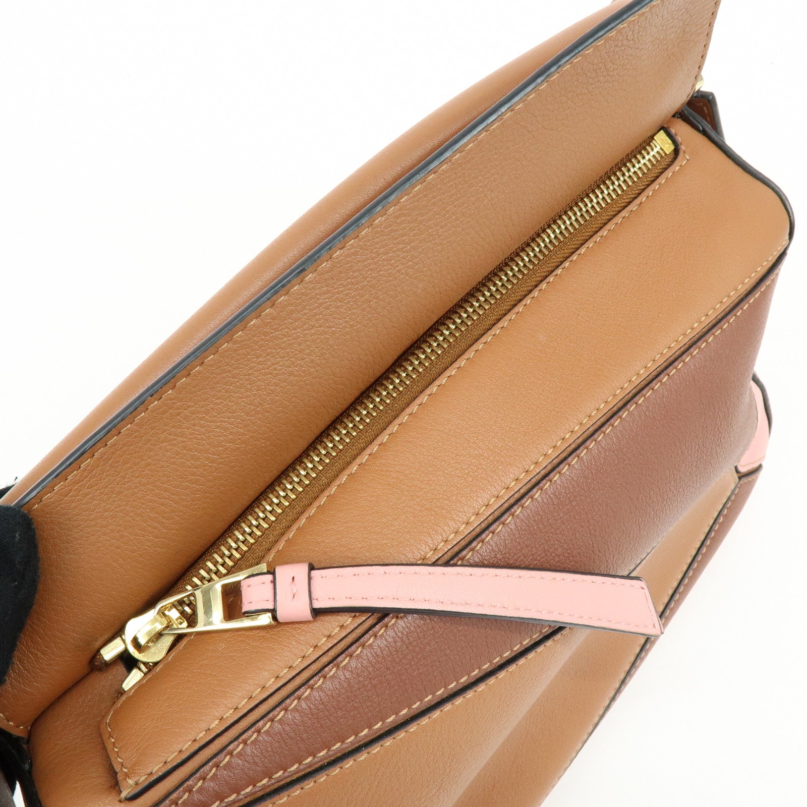 LOEWE Puzzle Bag Anagram Calf Skin Medium 2Way Bag Brown Pink Camel