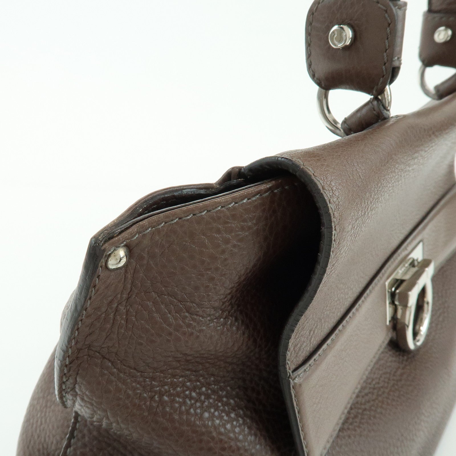 Ferragamo Gancini Leather Top Handle Hand Bag Brown