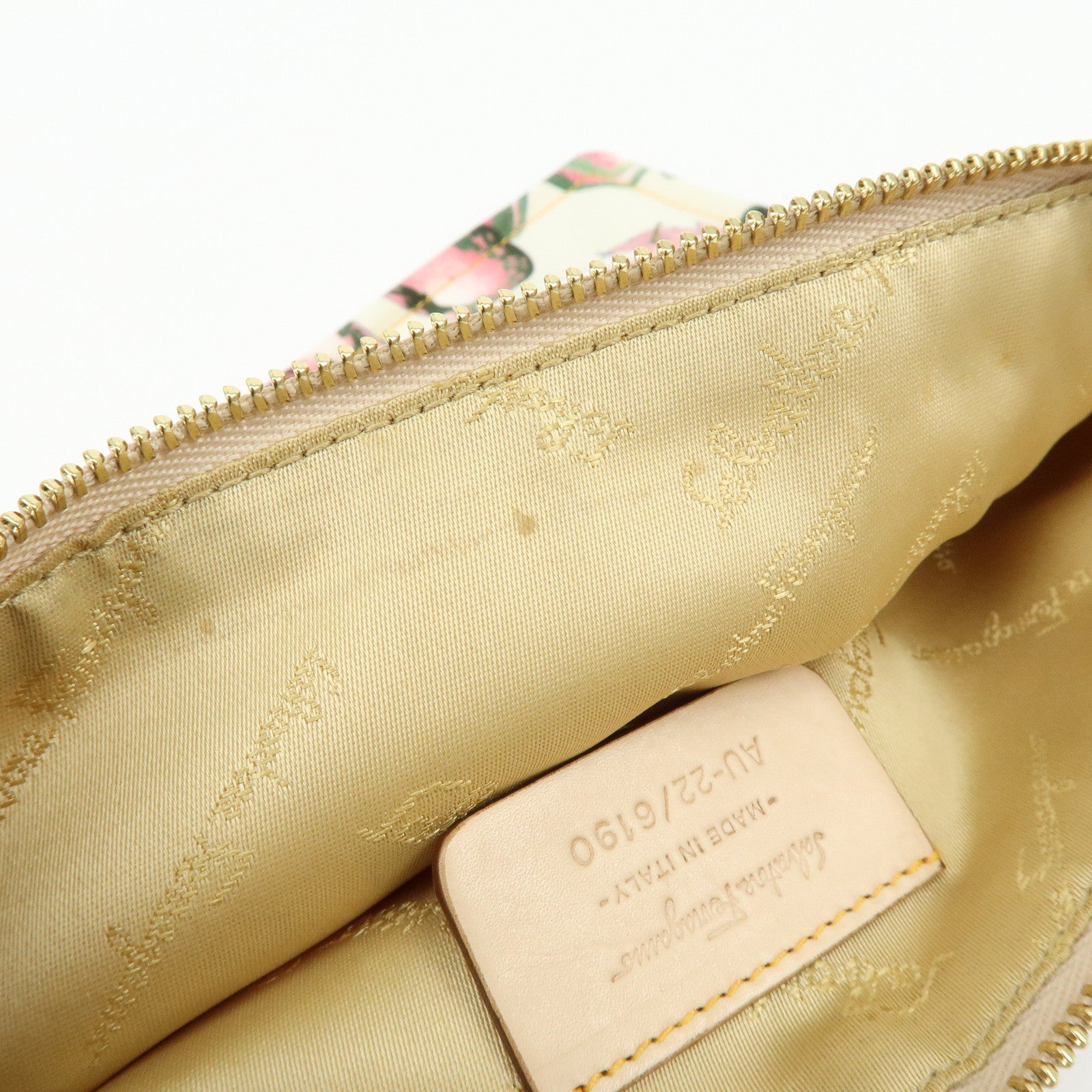 Ferragamo Gancini Nylon Leopard Flat Pouch Beige Pink