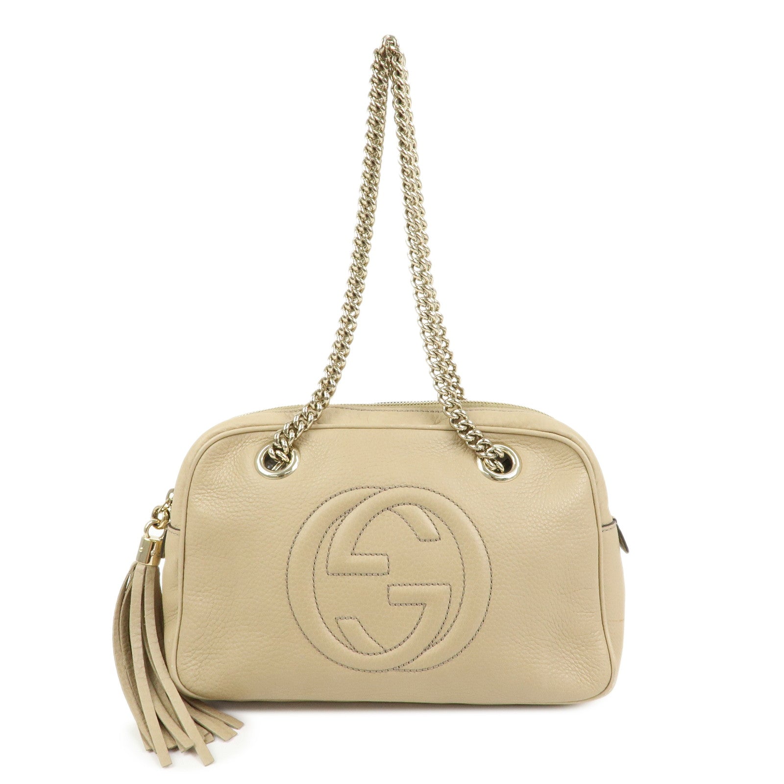 GUCCI SOHO Interlocking G Leather Shoulder Bag Beige 308983