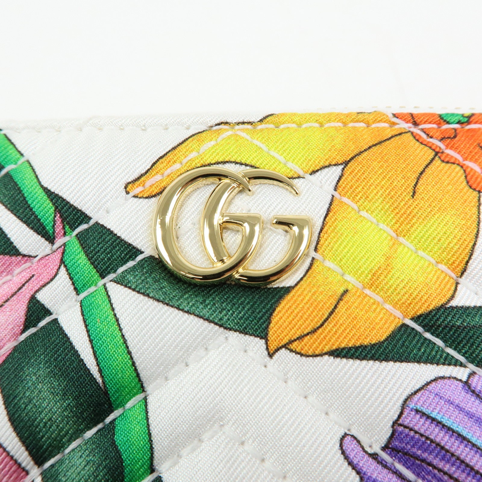 GUCCI GG Marmont FLora Double G Silk Coin Case Coin Purse White