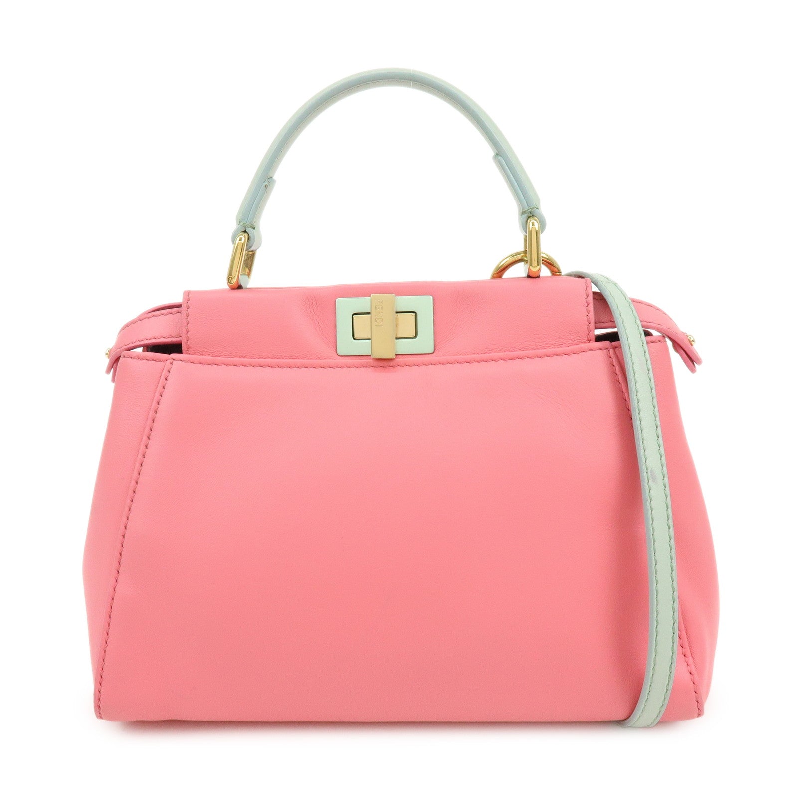 FENDI Peekaboo Mini Leather 2Way Shoulder Bag Hand Bag Pink 8BN244
