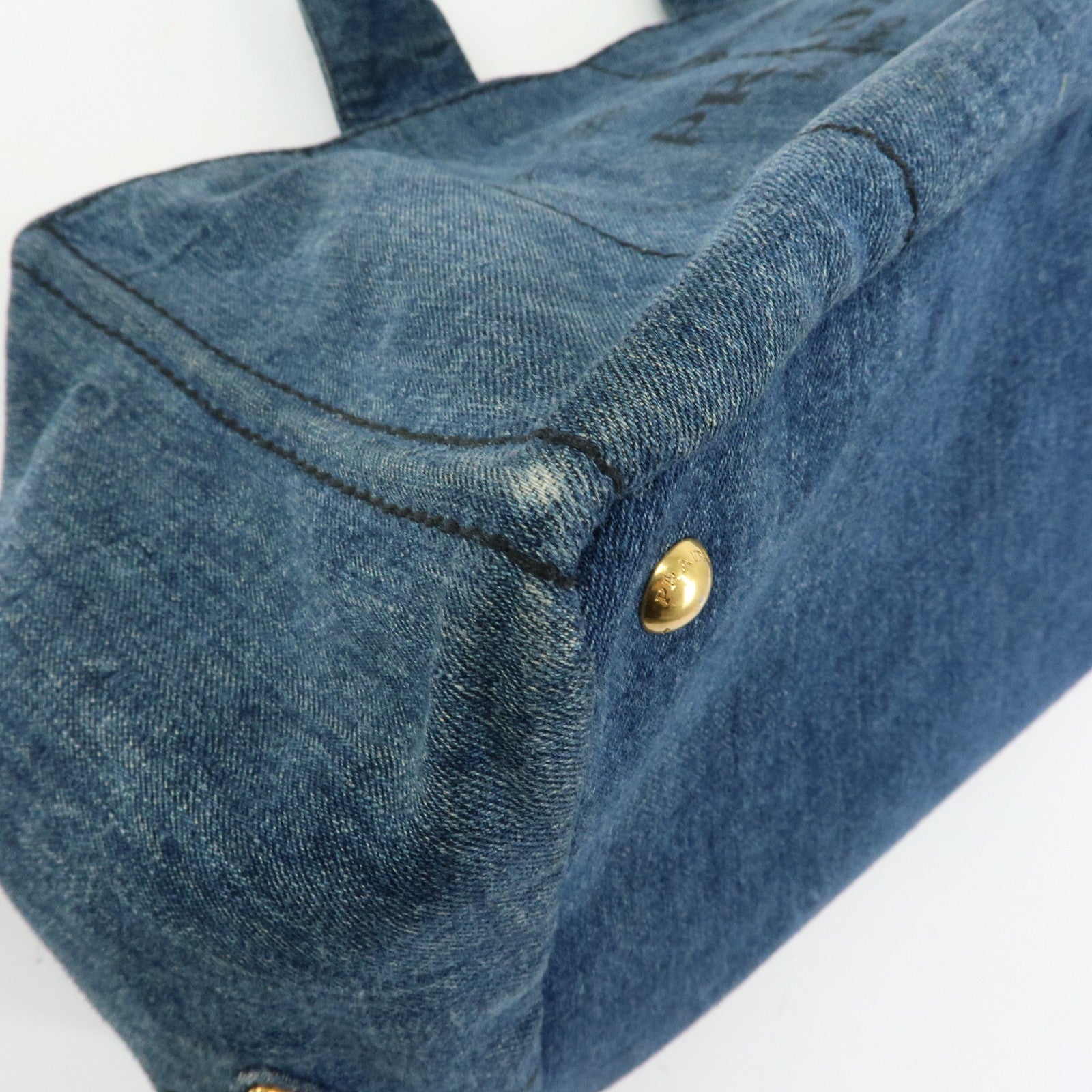 PRADA Triangle Logo Canapa Large Denim Tote Bag Hand Bag B1872B