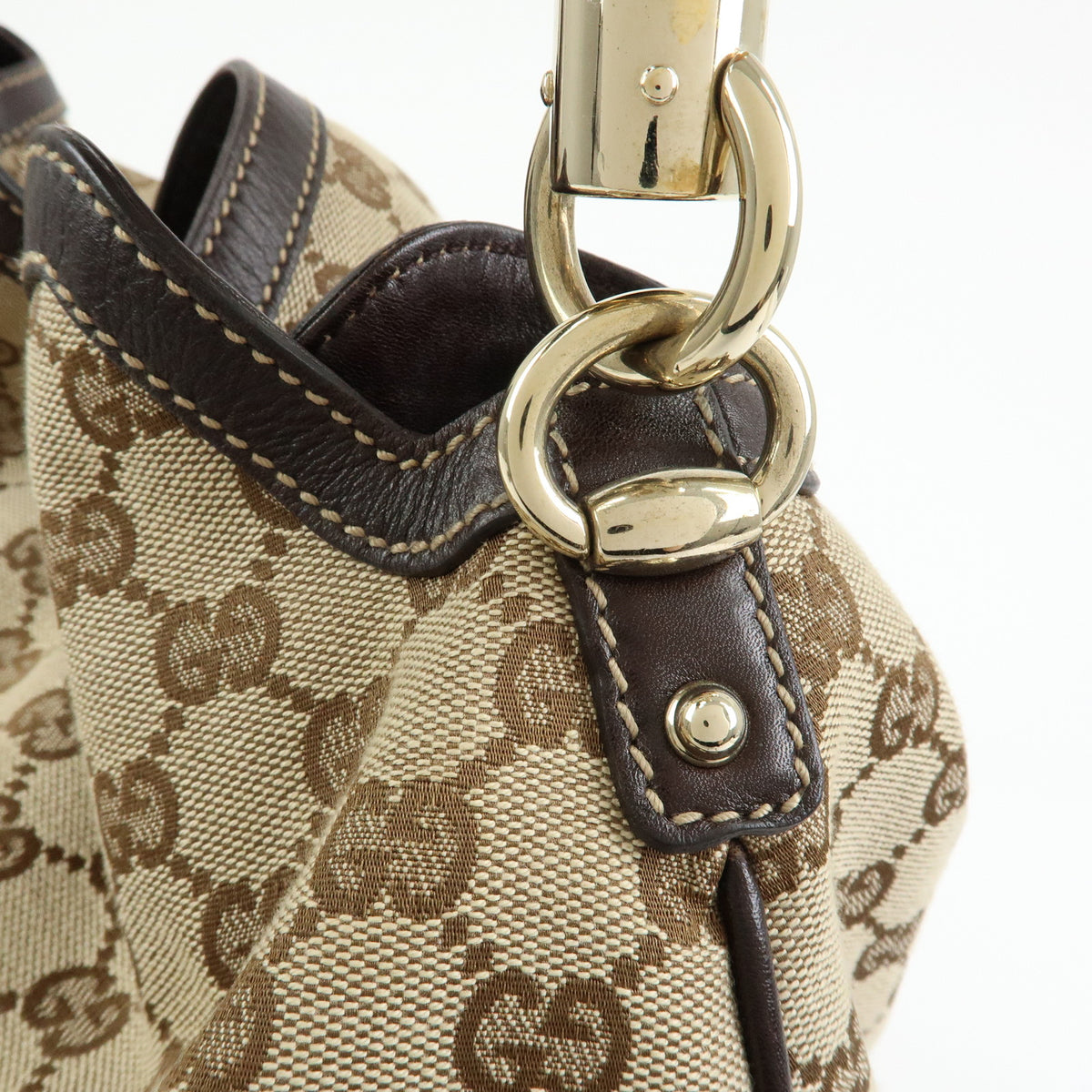GUCCI Bamboo GG Canvas Leather 2Way Bag Hand Bag Beige Brown 169976