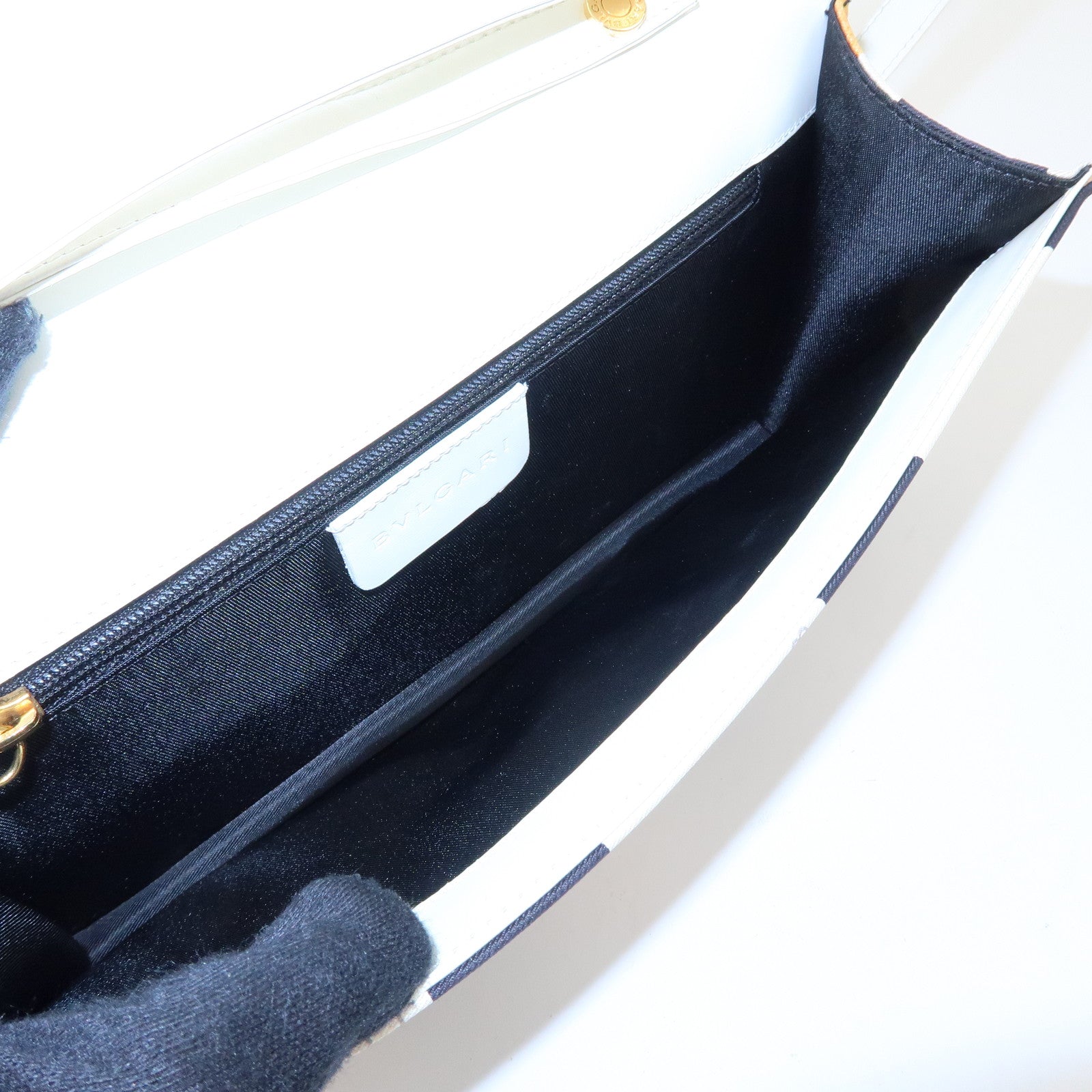BVLGARI Logo Canvas Leather 2Way Shoulder Bag Geometric Square Pattern