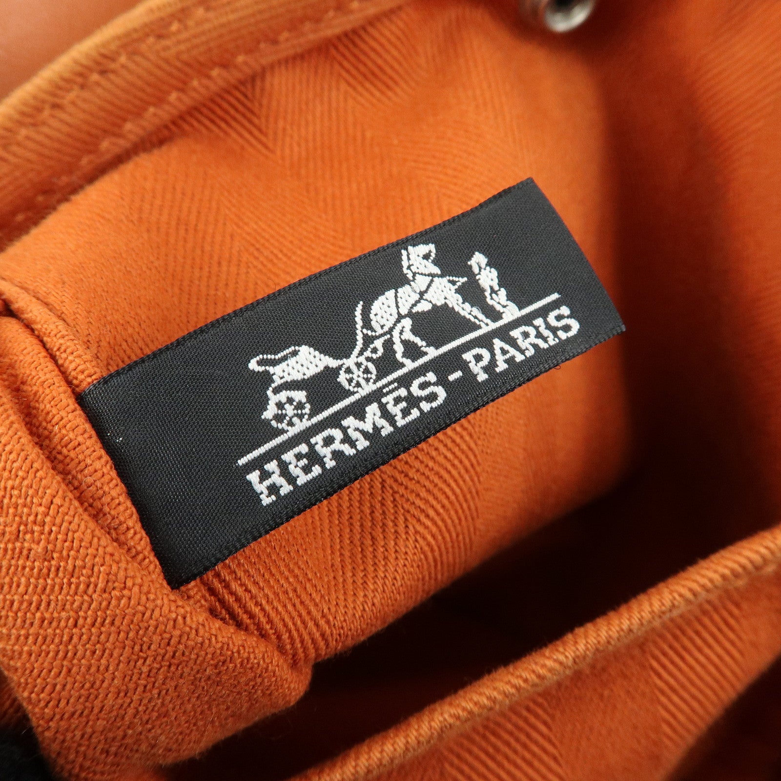 HERMES Valparaiso PM Toile Chevron Leather Tote Bag Hand Bag Orange