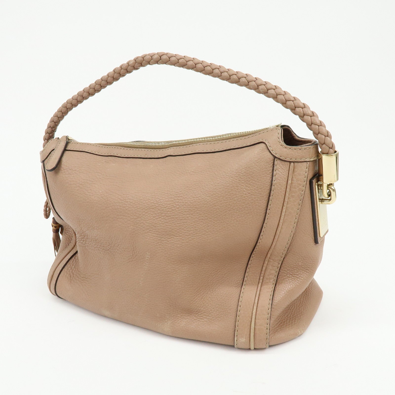 GUCCI Bamboo Leather Shoulder Bag Hand Bag Pink Beige 269949
