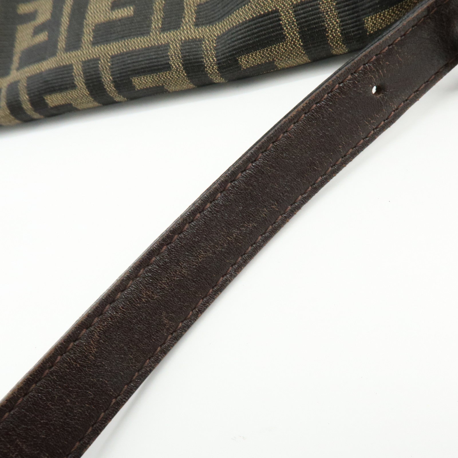 FENDI Mamma Baguette Jacquard Canvas Leather Shoulder Bag Brown 26325