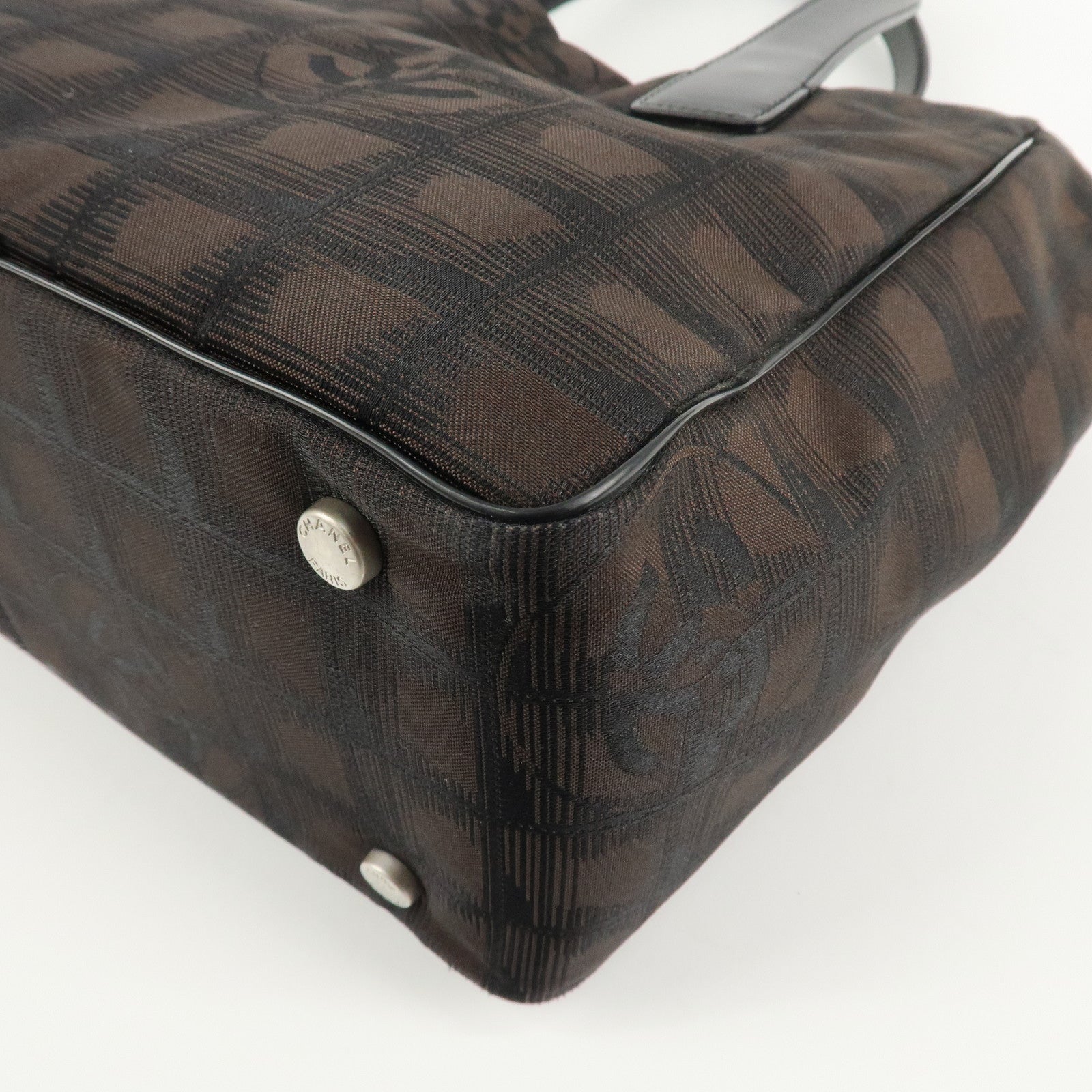 CHANEL New Travel Line Nylon Jacquard Leather Tote PM Dark Brown A20457 Used