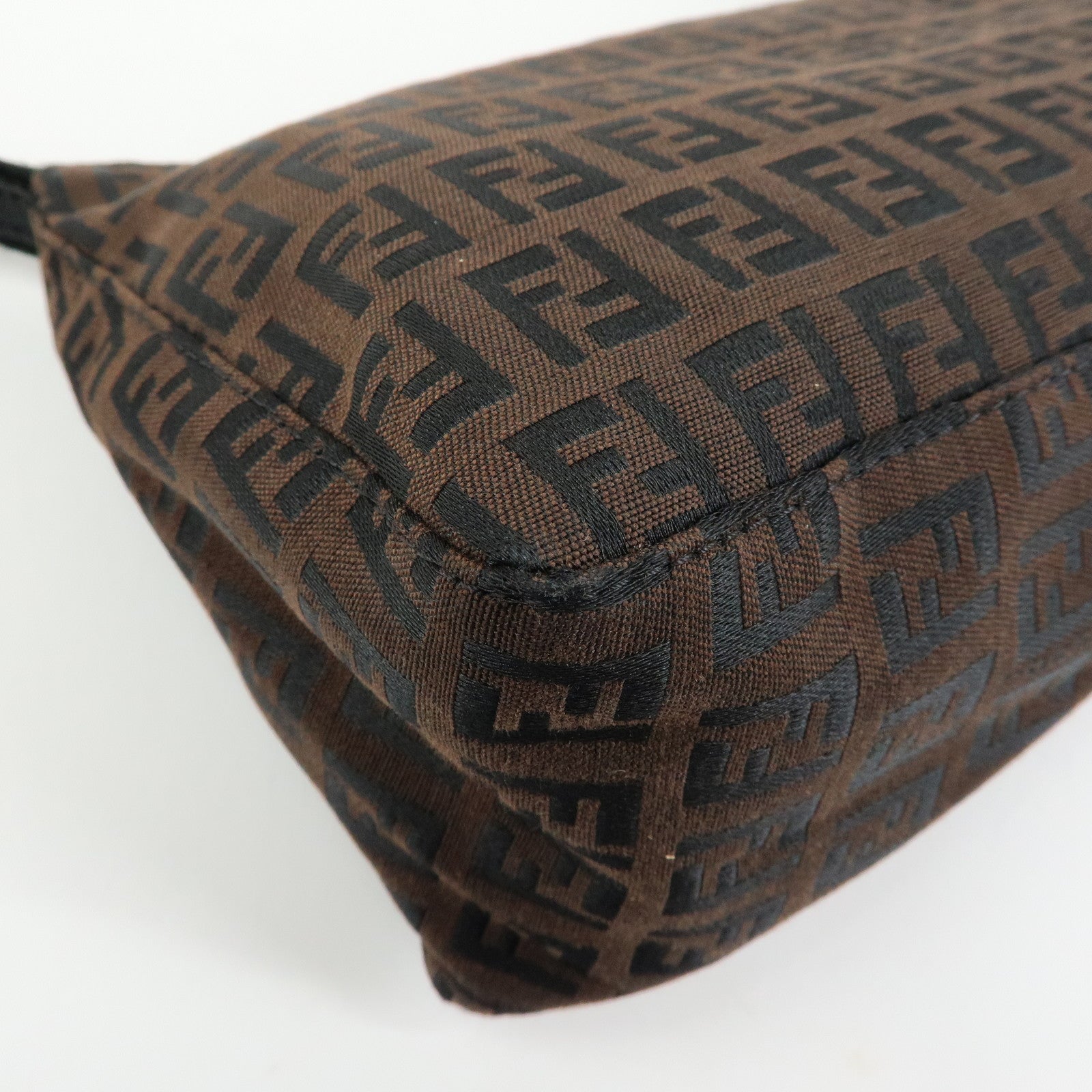 FENDI Zucchino Canvas Leather Shoulder Bag Brown Black 8BR267