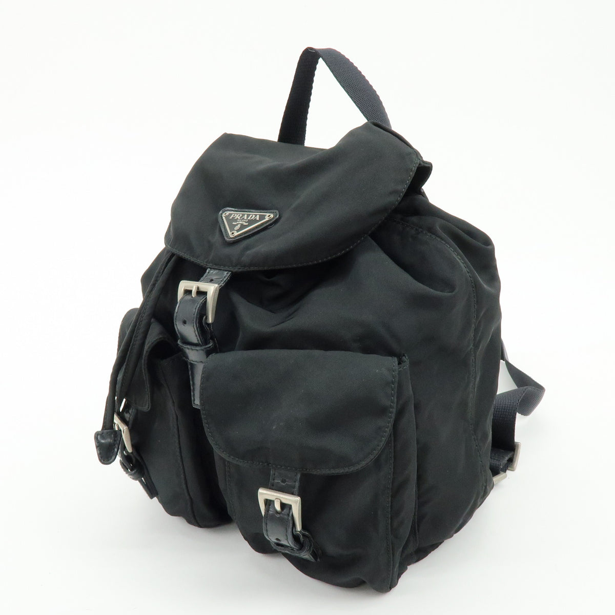 PRADA Triangle Logo Nylon Leather Backpack Rucksack Black
