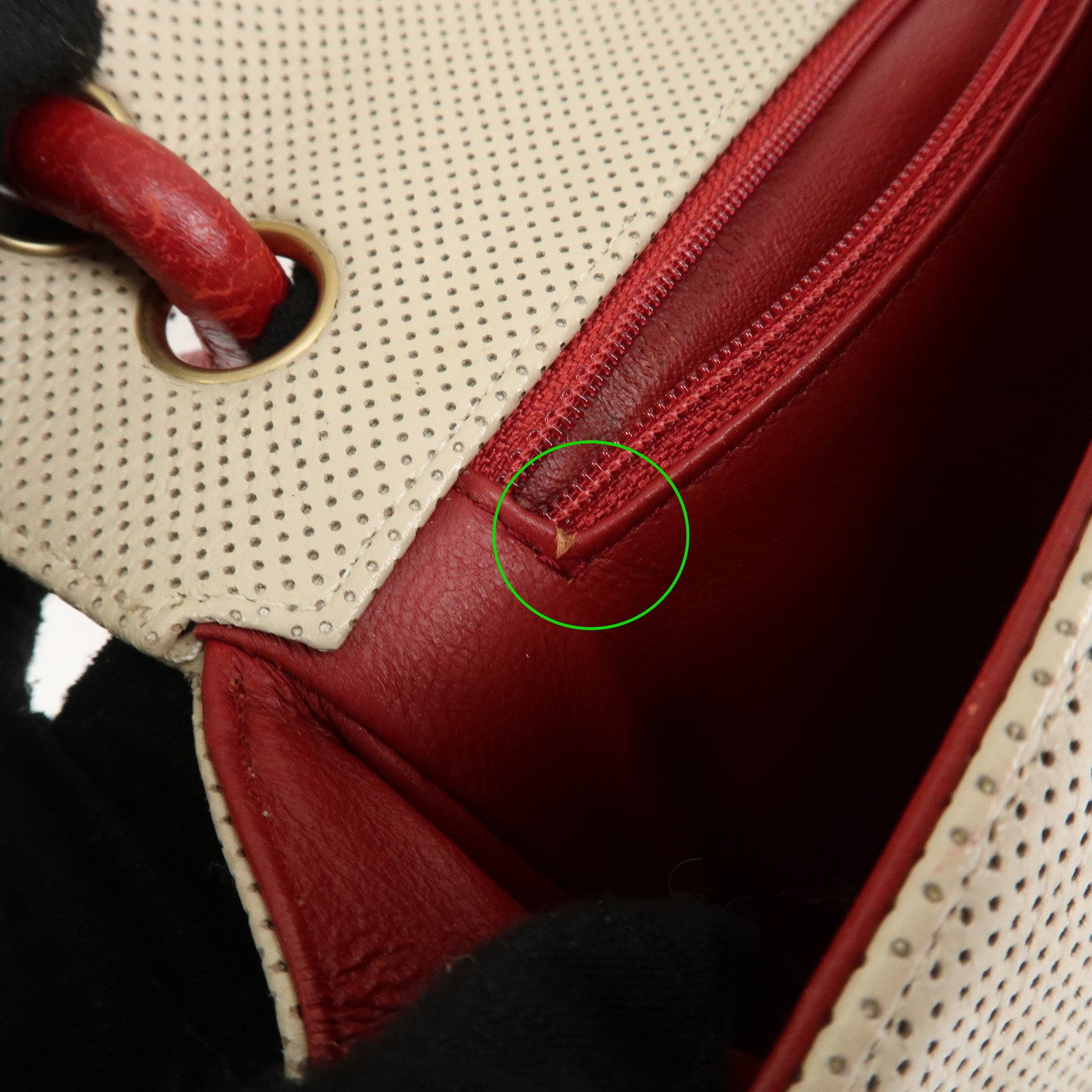 CHANEL COCO Mark Punching Leather Shoulder Bag Hand Bag Beige Red Used