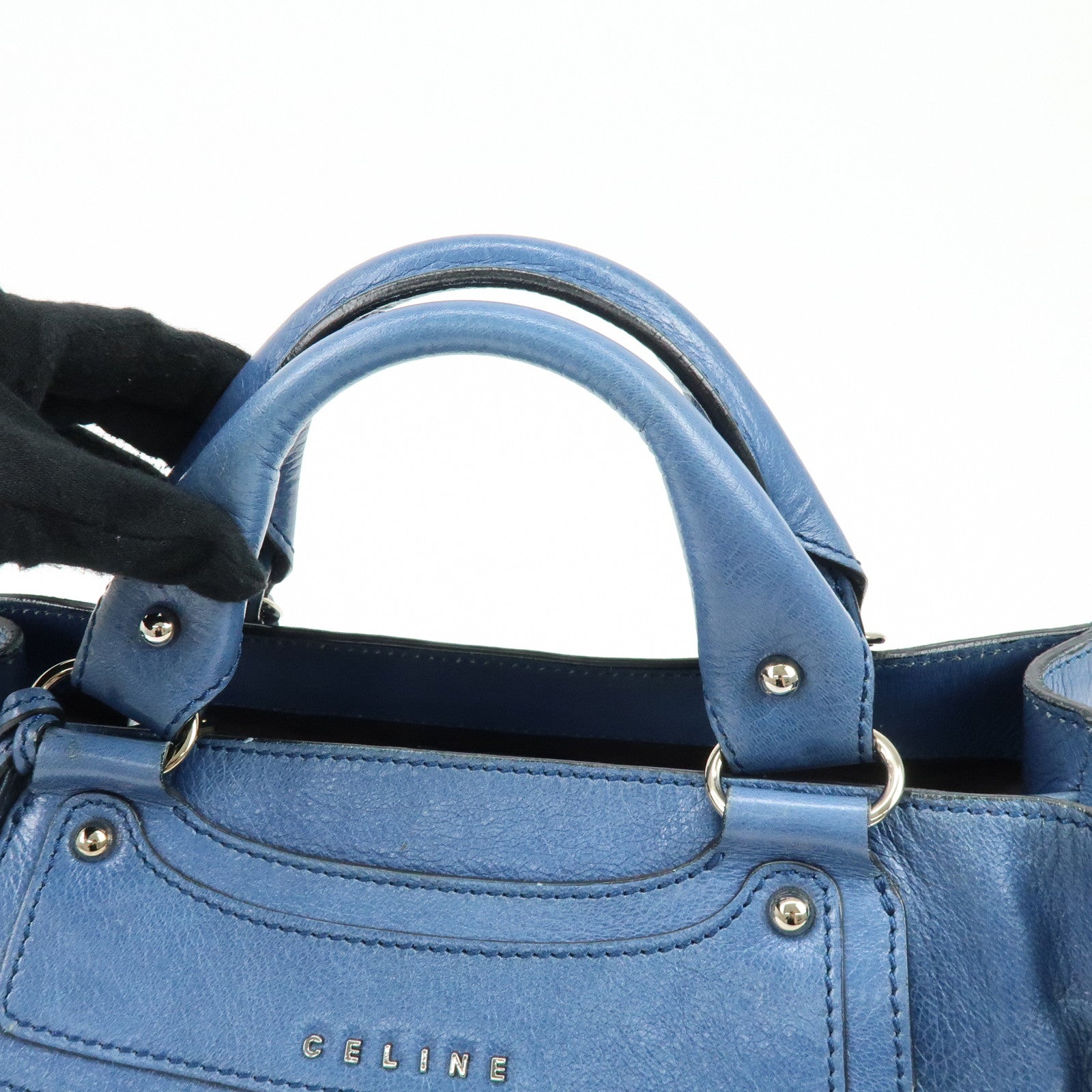 CELINE Logo Leather Boogie Bag Hand Bag Horse Bag Charm Blue