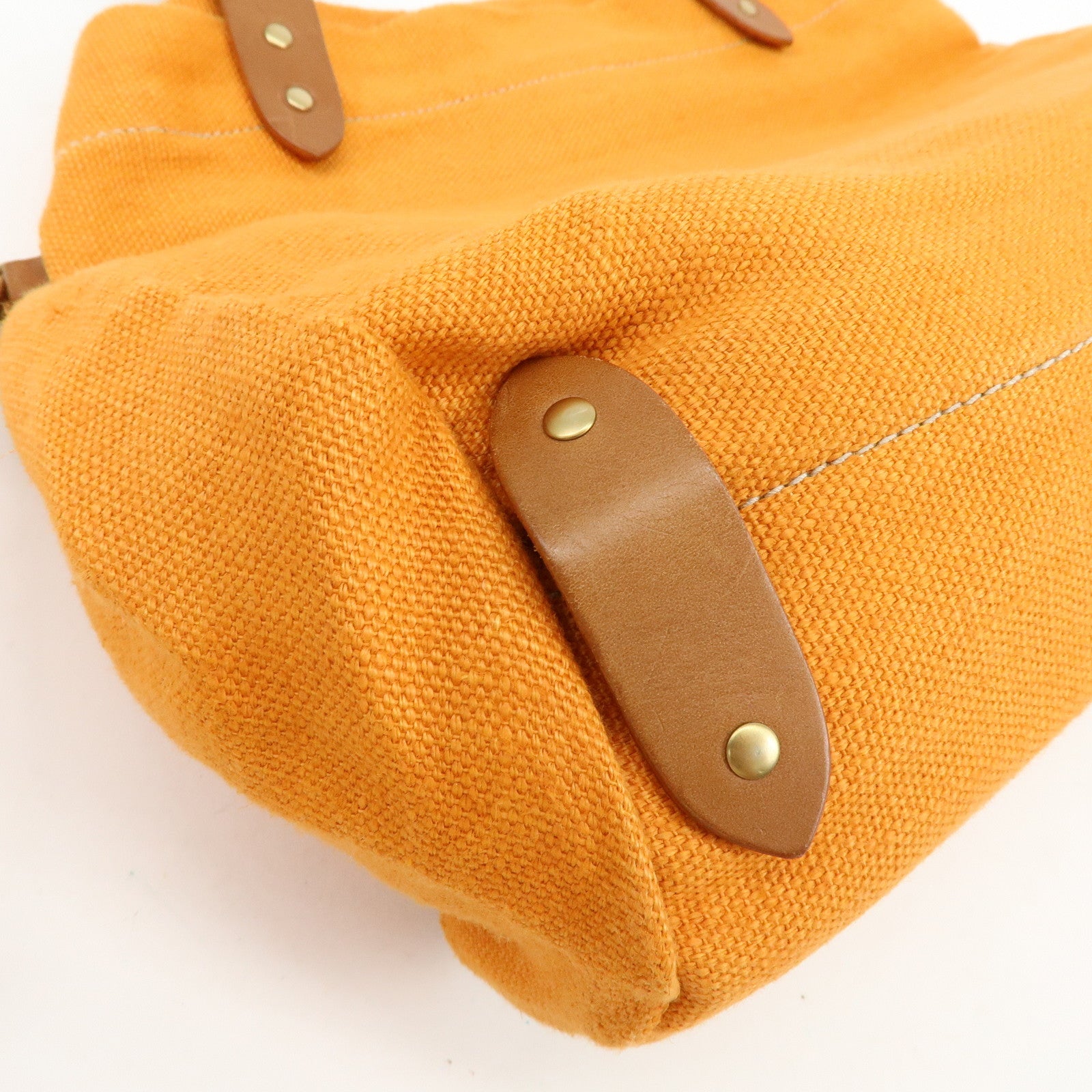 MIU MIU Canvas Leather Tote Bag Shoulder Bag Tassel Orange Brown