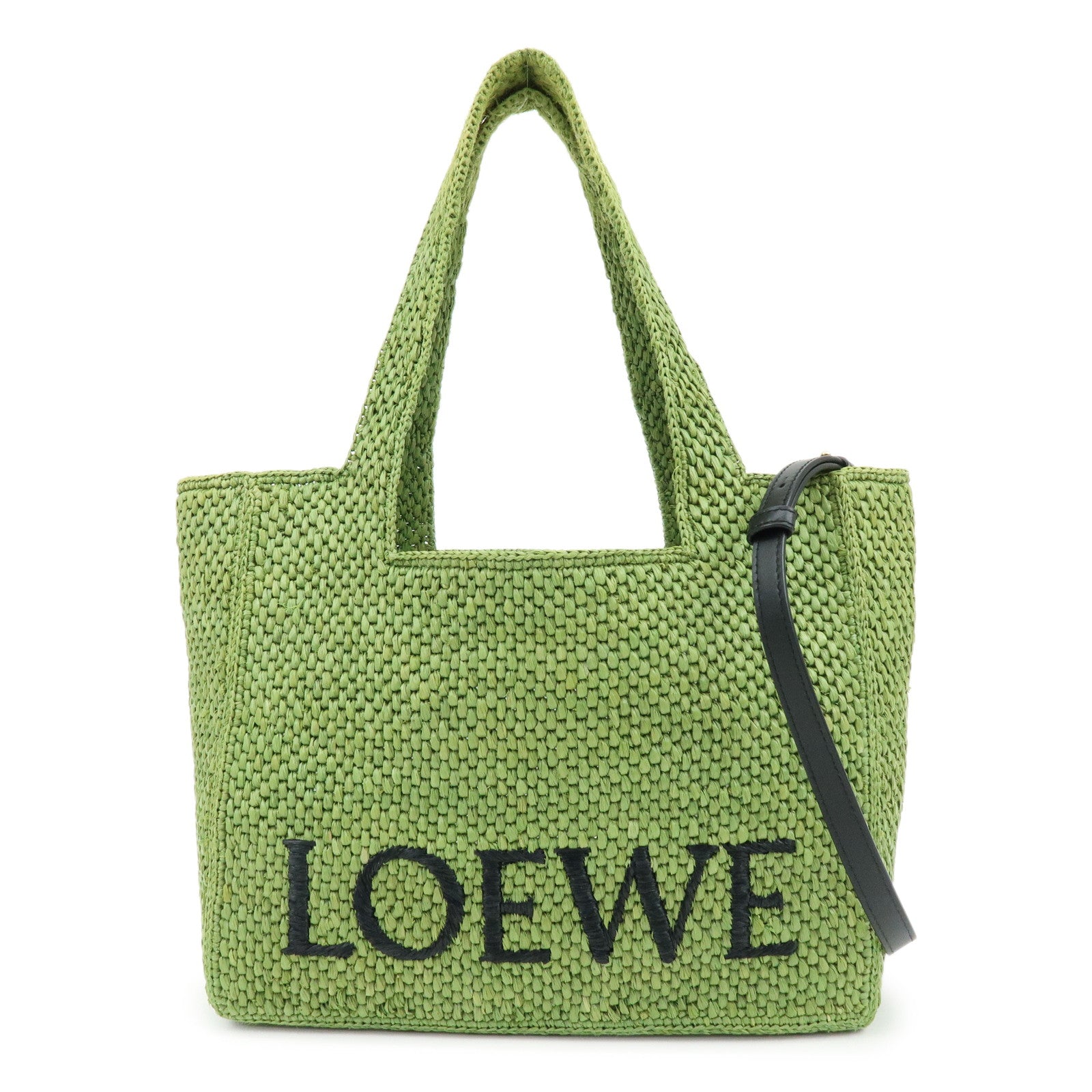 LOEWE Font Tote Raffia Leather 2Way Bag Tote Bag Shoulder Bag Green