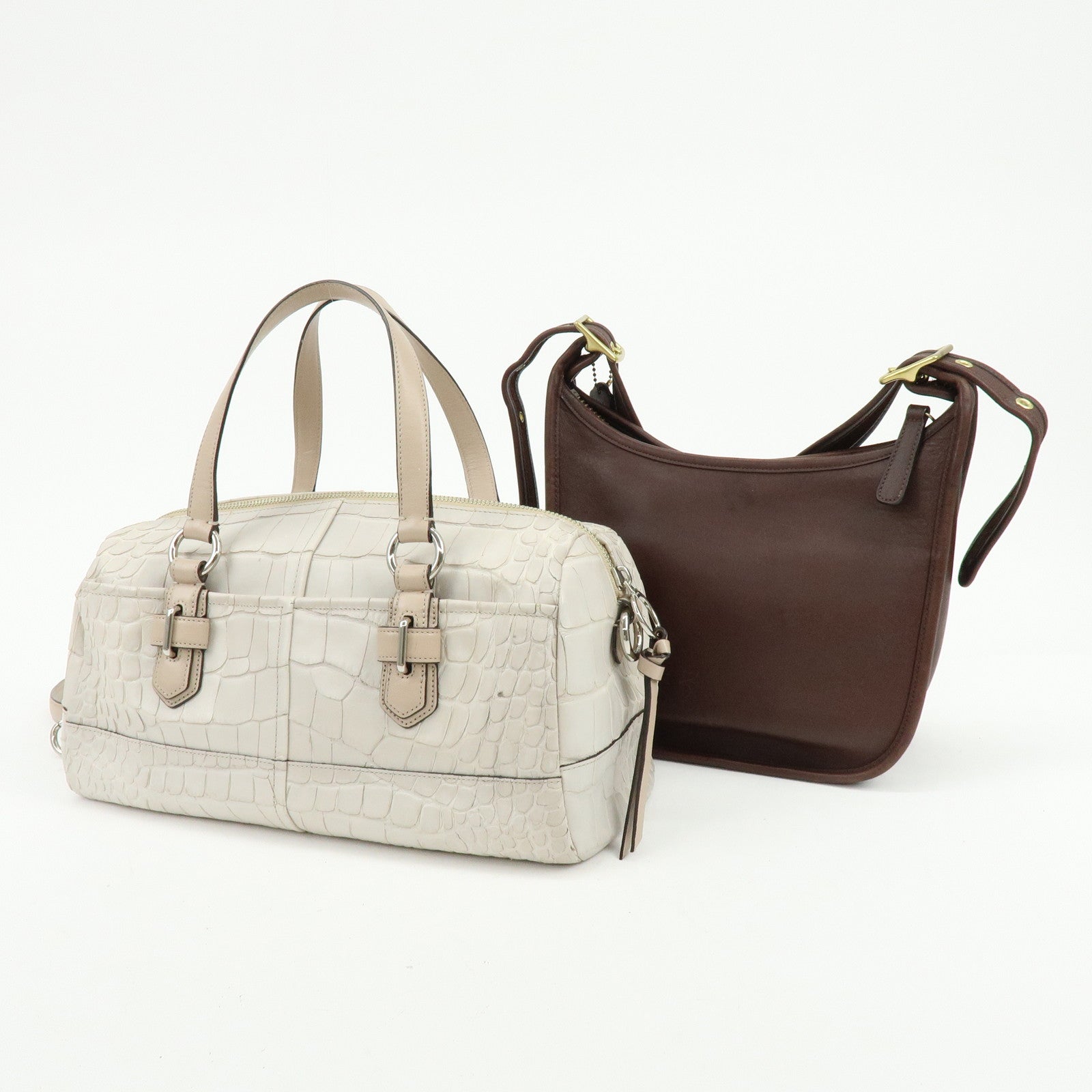 COACH Ergo Embossed Leather Shoulder Bag Hand Bag Ivory Brown Lot