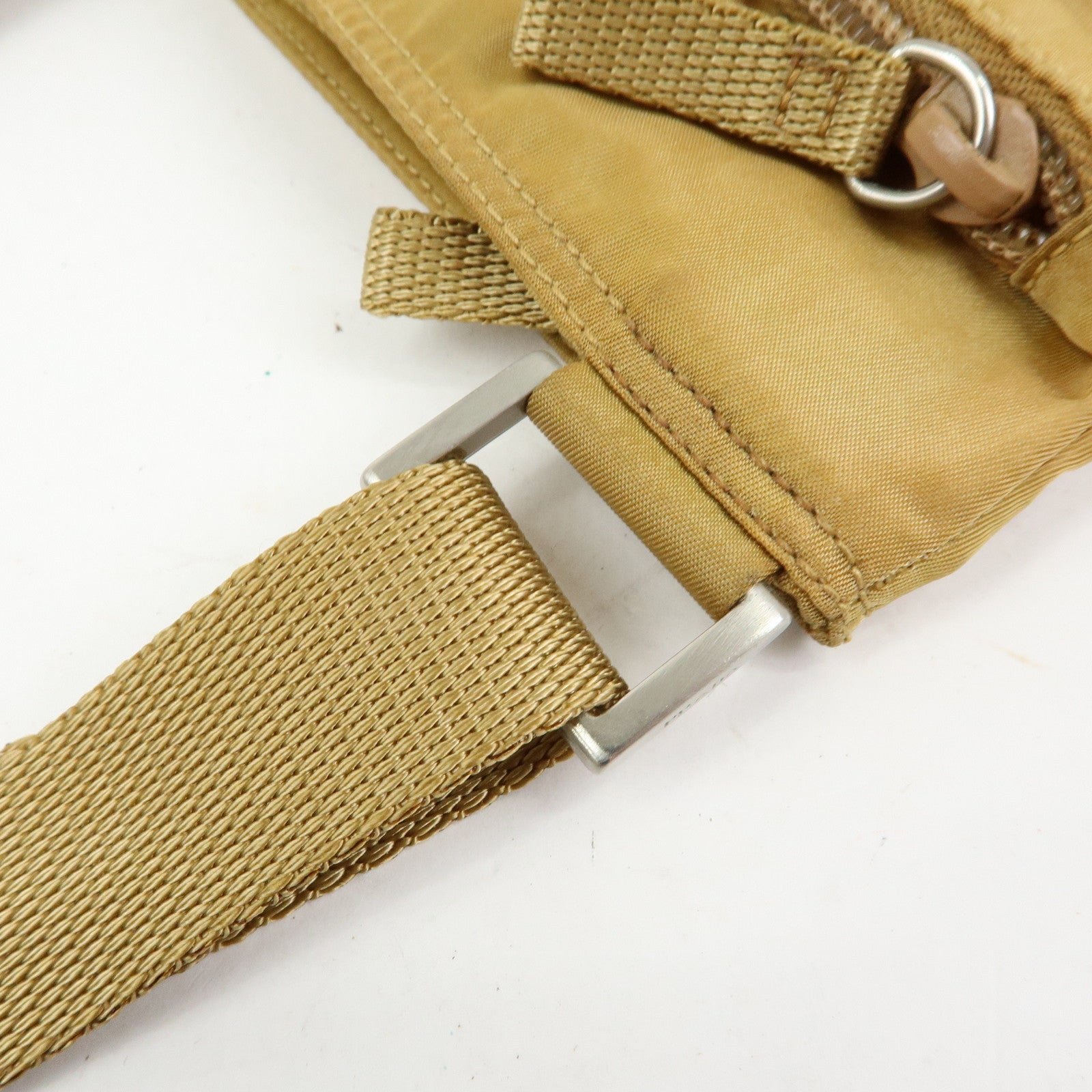 PRADA Triangle Logo Nylon Shoulder Crossbody Bag Light Brown B7792