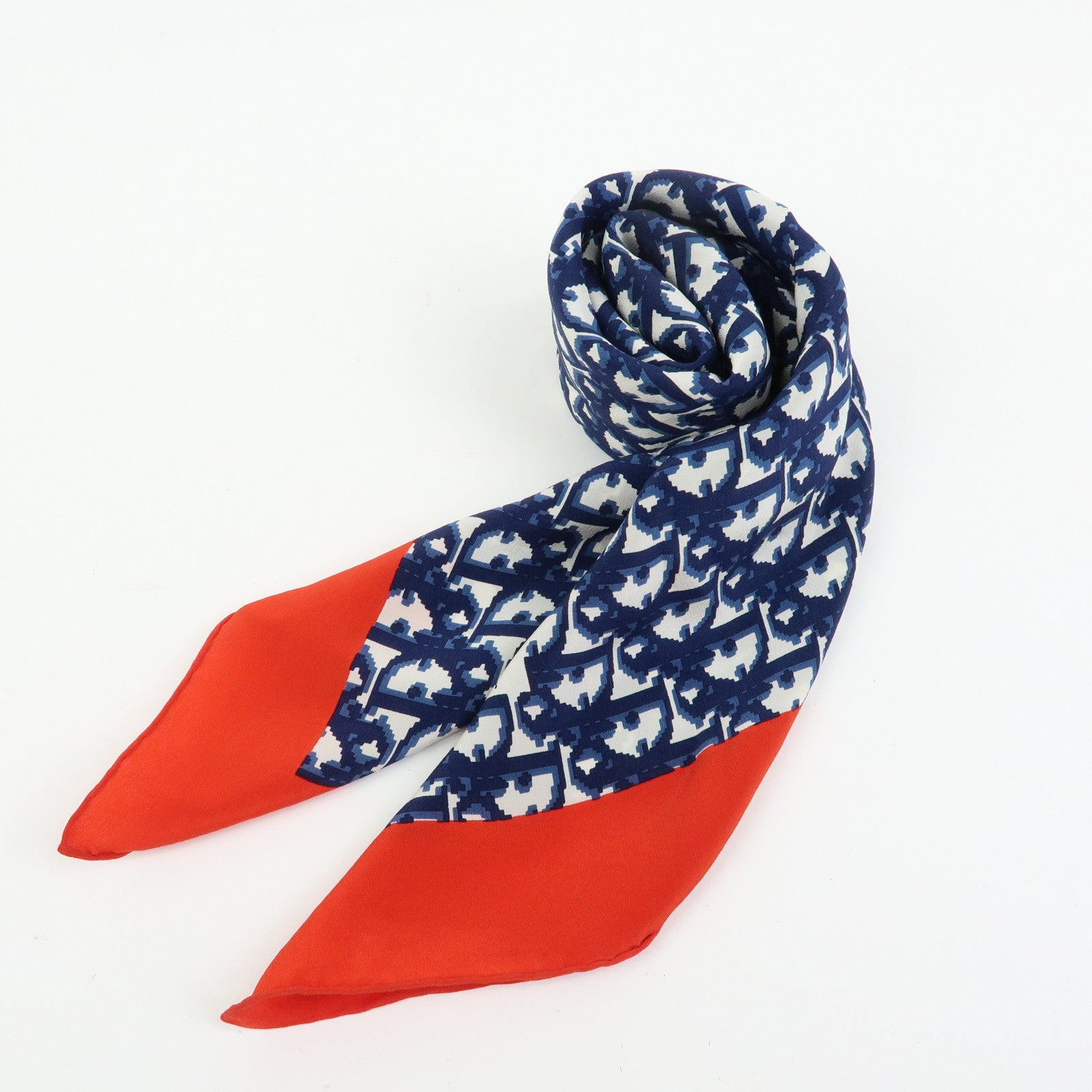 Christian Dior Trotter Silk100% Scarf Shawl Navy Red