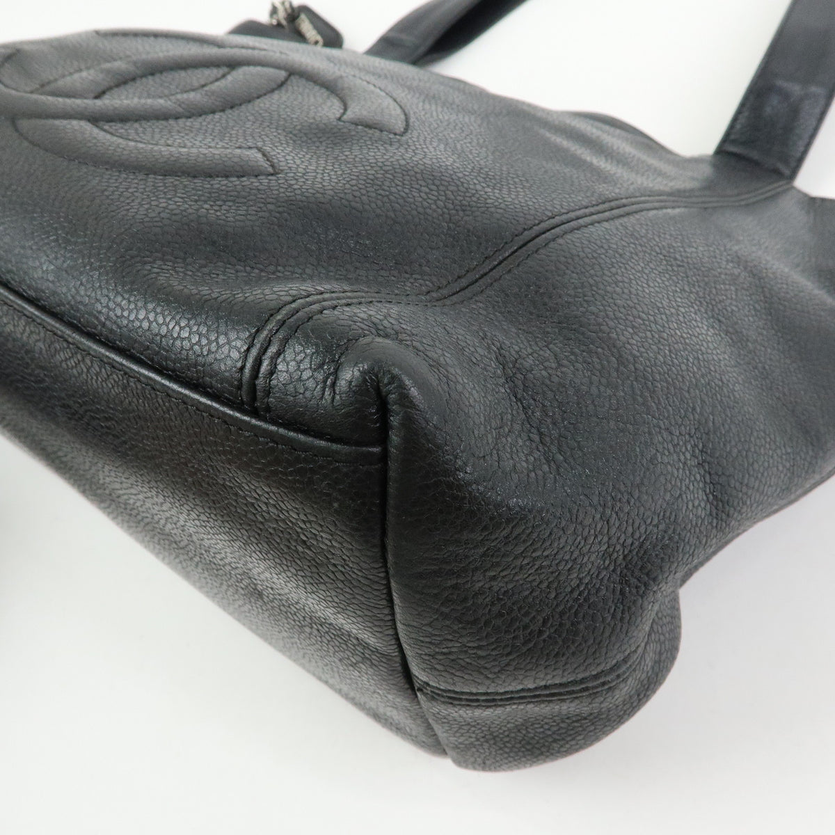 CHANEL COCO Mark Caviarskin Tote Bag Shoulder Bag Black Silver