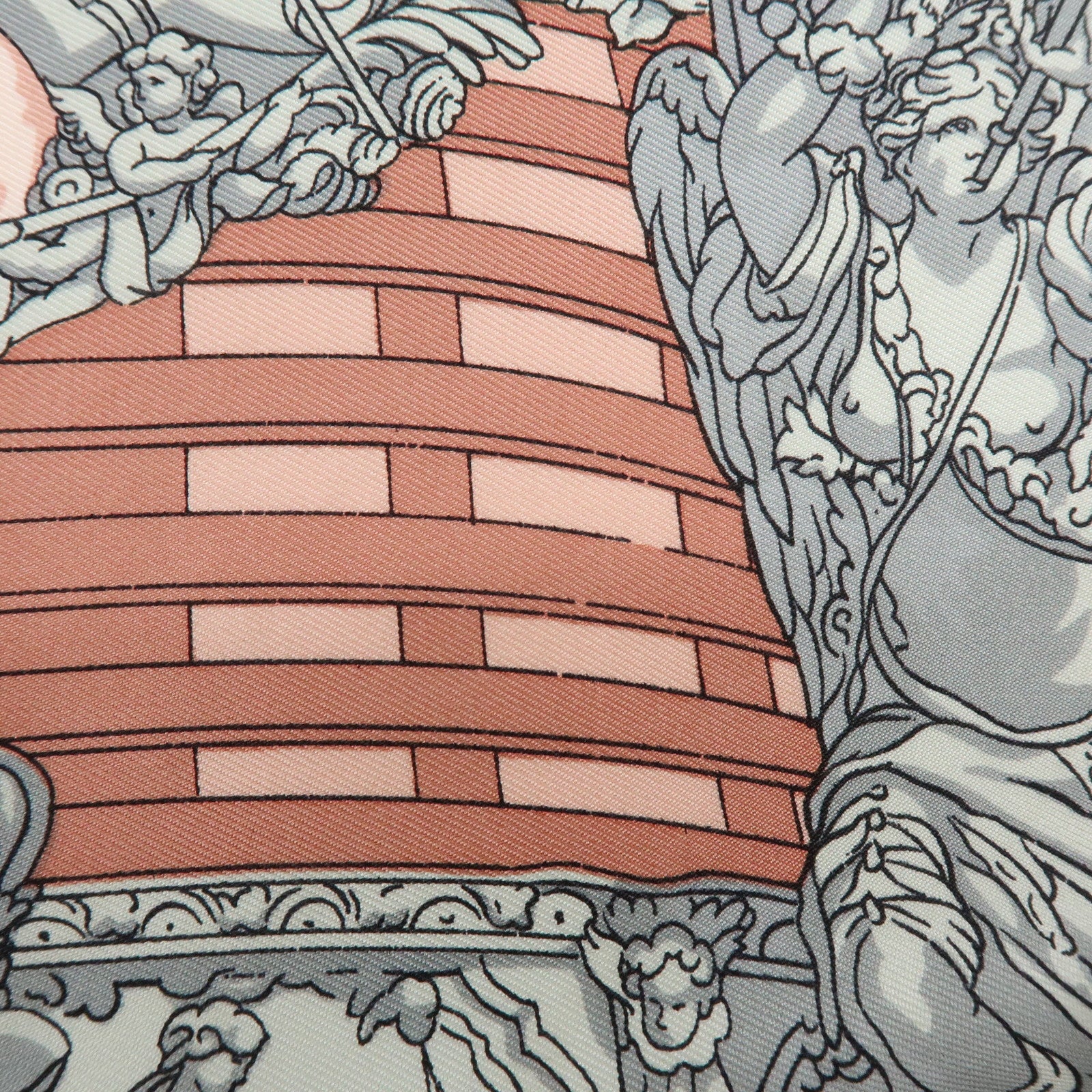 HERMES Carre 90 Silk 100% Scarf VUE DU CARROSSE DE LA GALERE Pink White
