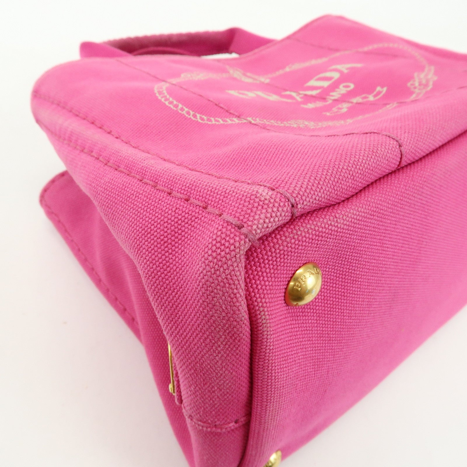 PRADA Triangle Logo Canapa Mini Canvas Tote Hand Bag Pink BN2439