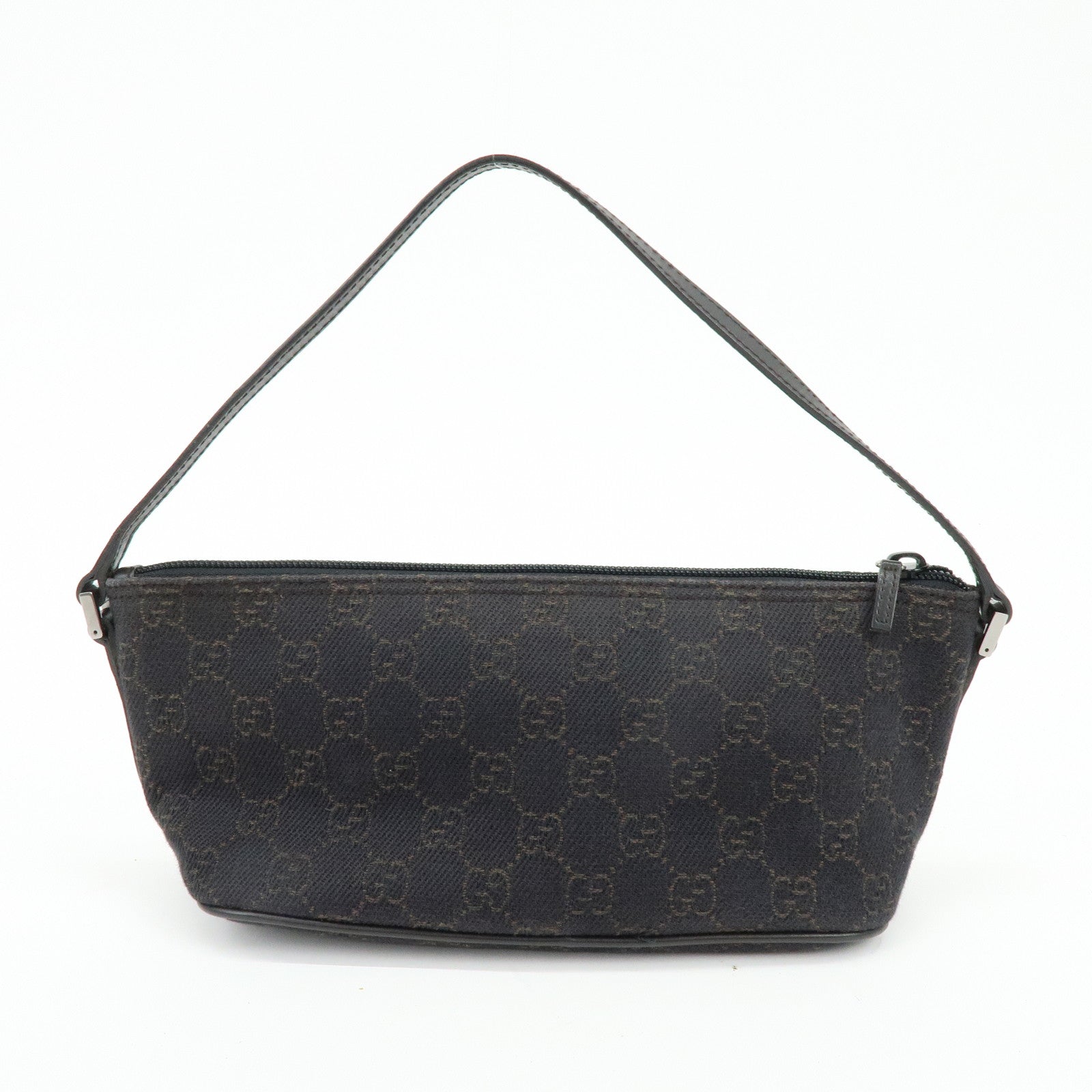 GUCCI Boat Bag GG Canvas Hand Bag Accessory Pouch Dark Brown 07198