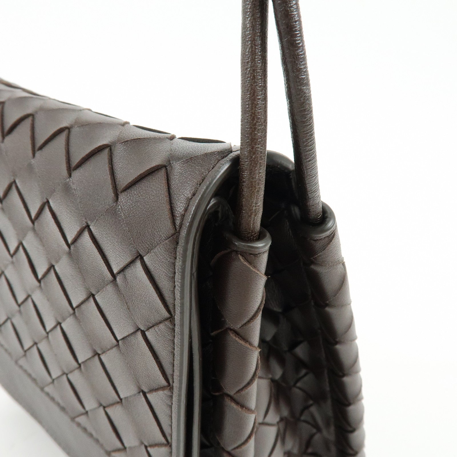 BOTTEGA VENETA Intrecciato Leather Shoulder Crossbody Bag Dark Brown