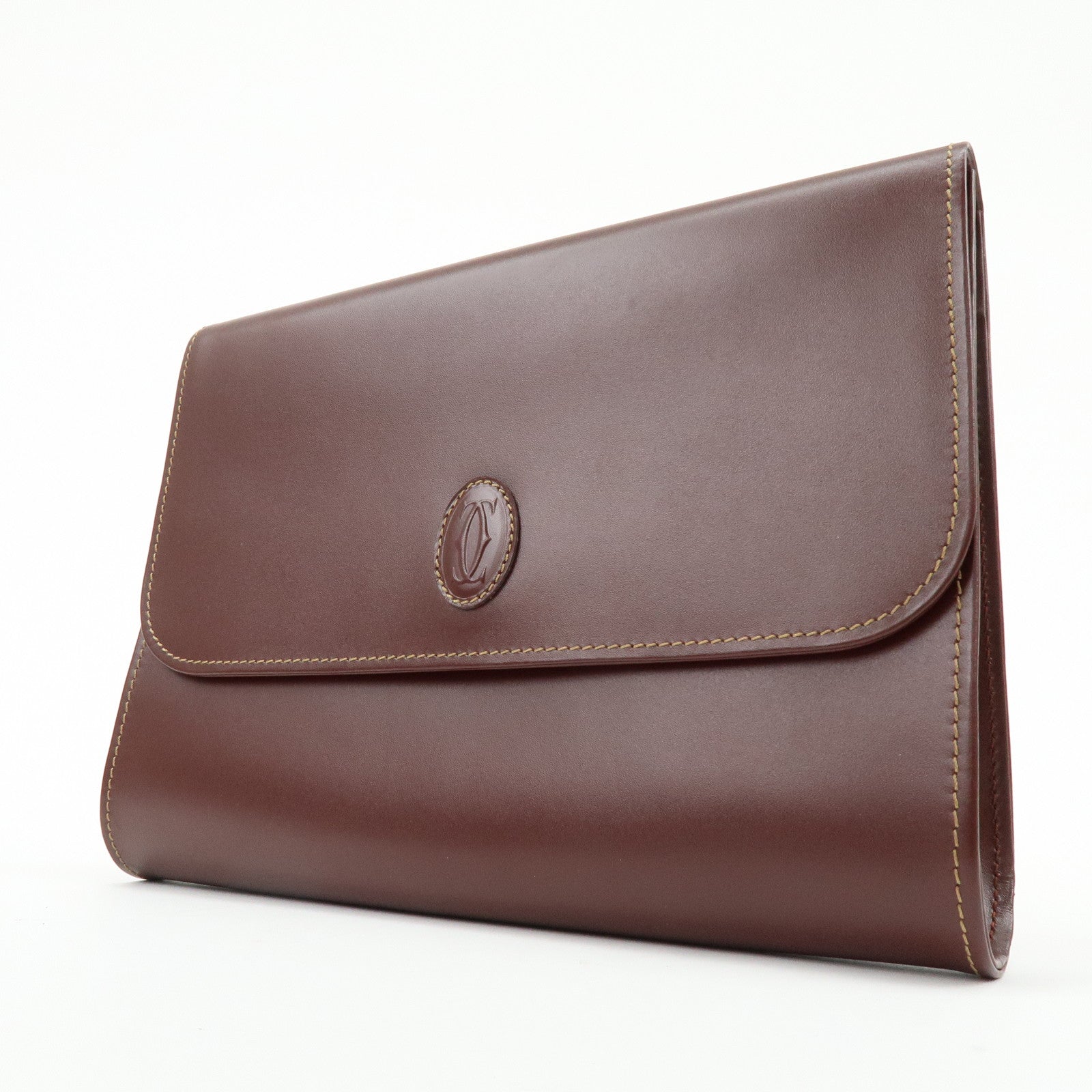 Cartier Must de Cartier Leather Clutch Bag Flat Pouch Bordeaux