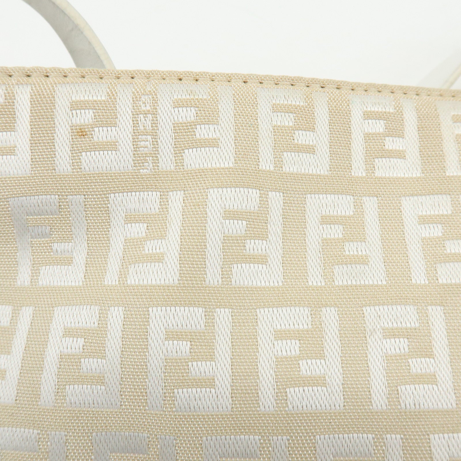 FENDI Zucchino Canvas Leather Shoulder Bag Hand Bag Beige White 8BR042