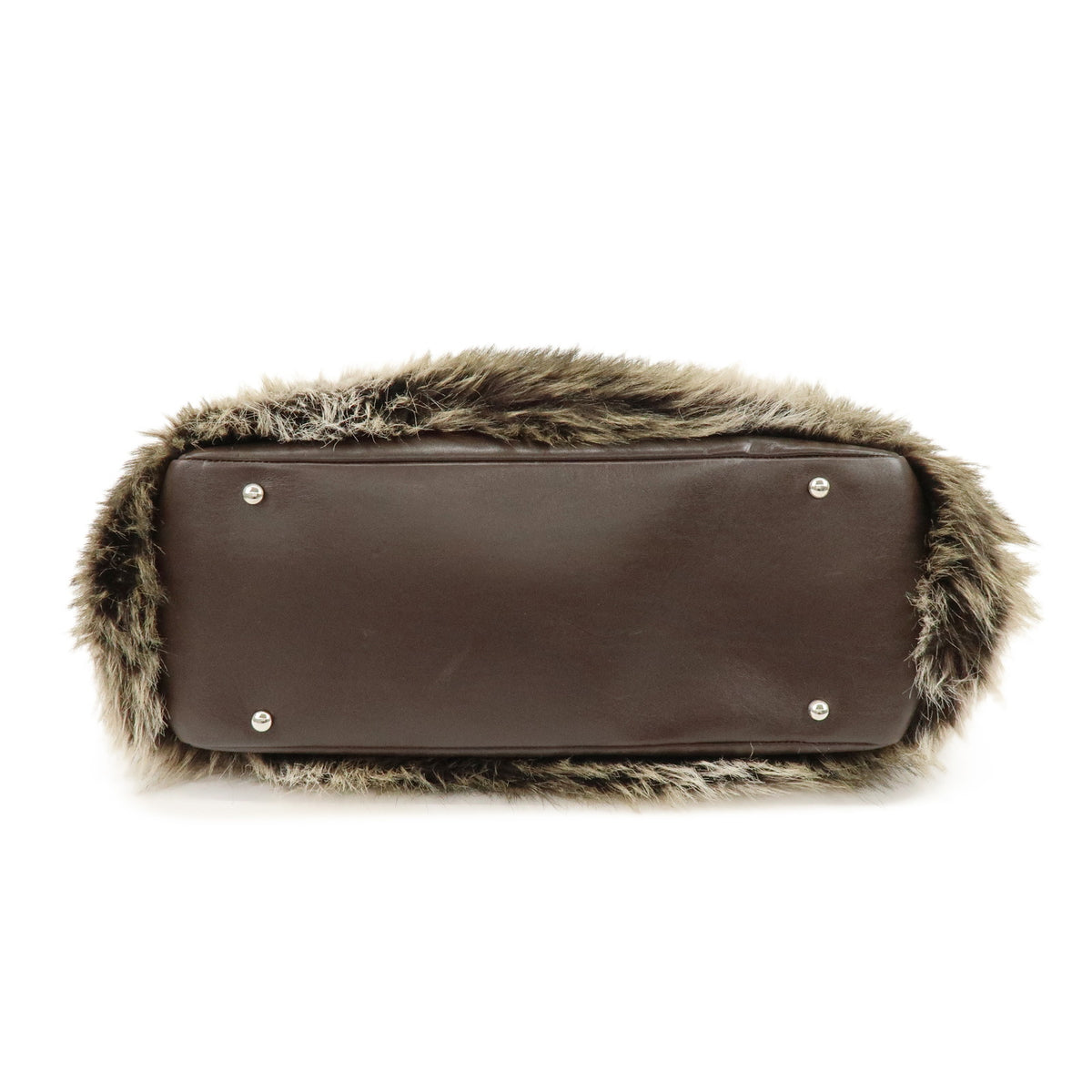 CHANEL Paris Biarritz Fur Leather Tote Bag Shoulder Bag Brown Beige