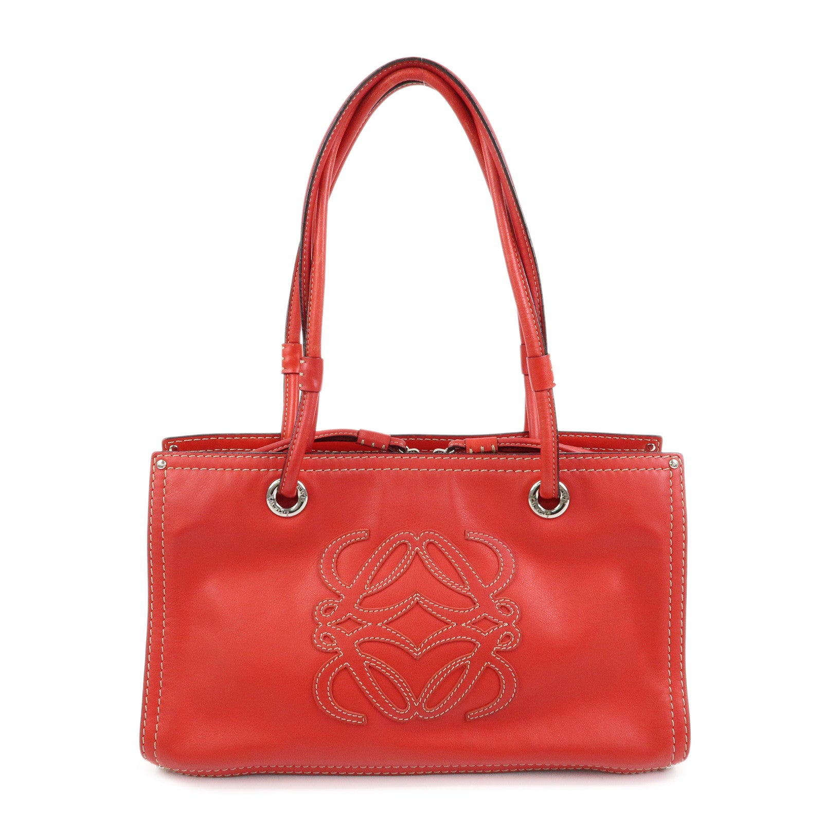 LOEWE Anagram Leather Tote Bag Hand Bag Shoulder Bag Red