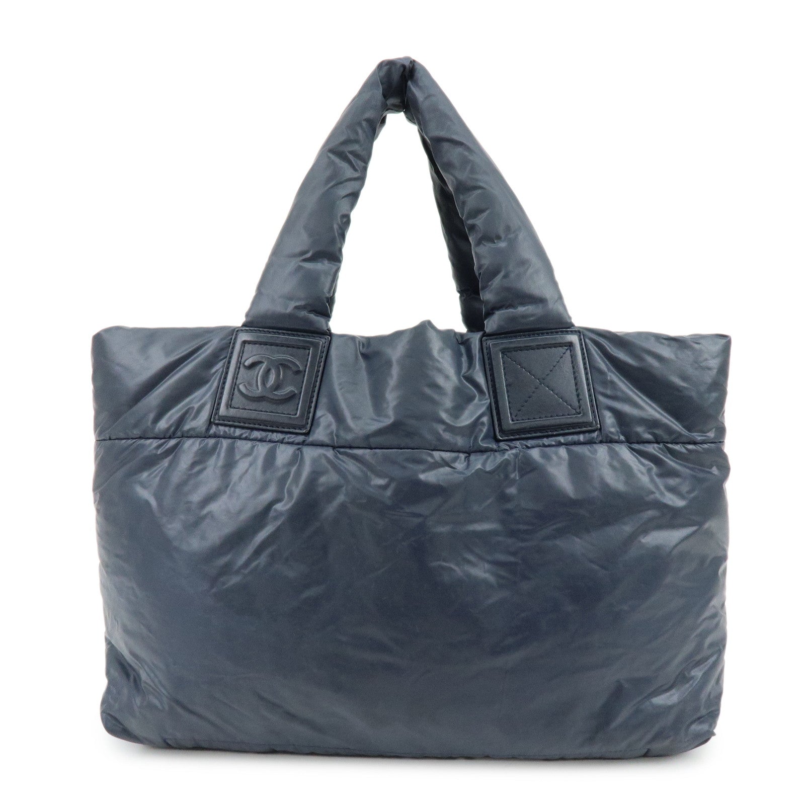 CHANEL COCO Cocoon Nylon Leather Tote MM Hand Bag Navy A48611