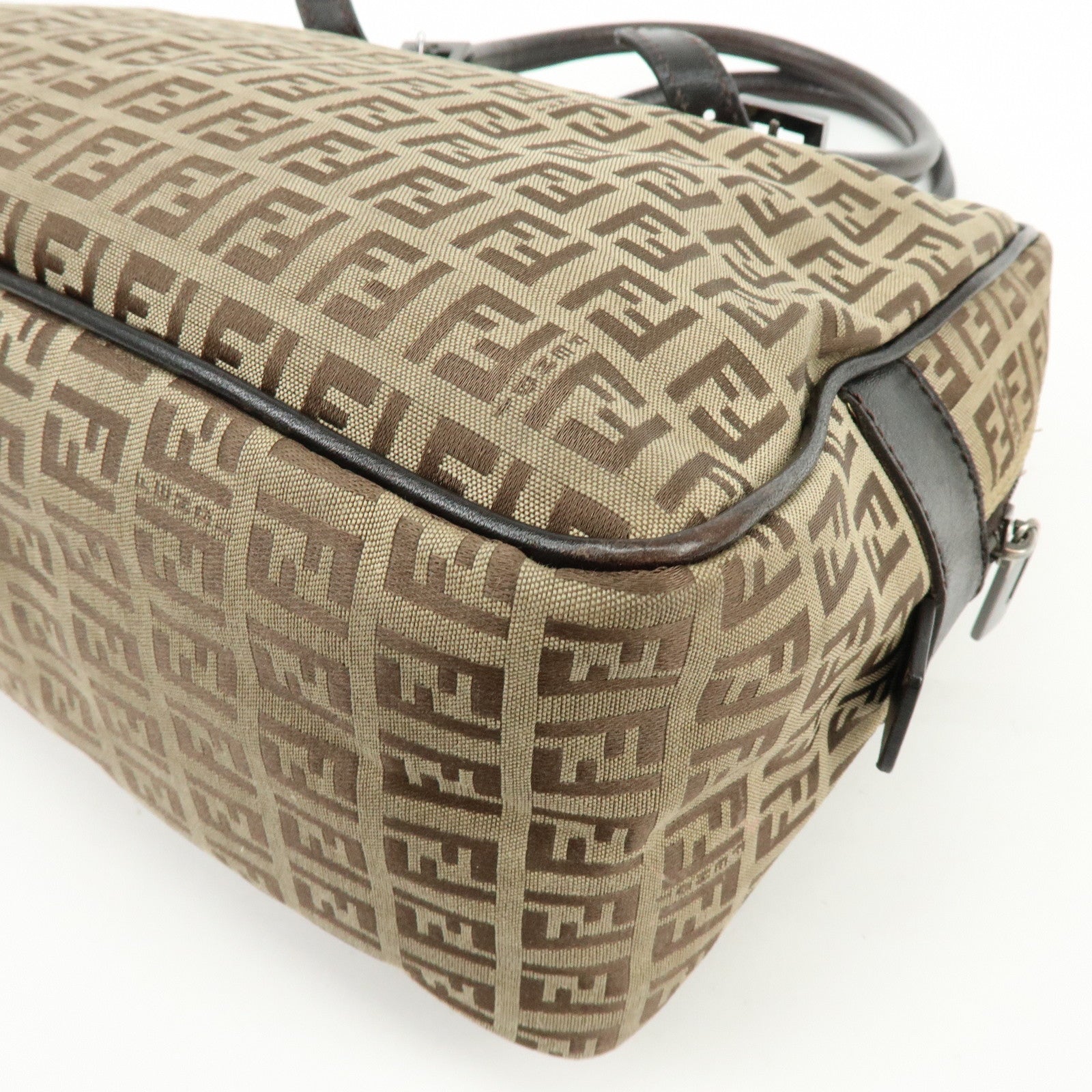 FENDI Zucchino Canvas Leather Boston Bag Shoulder Bag Beige 8BN005