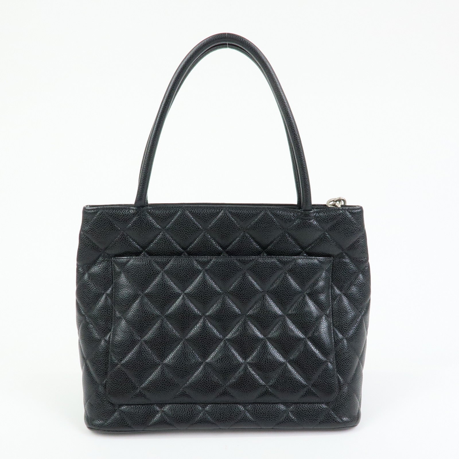 CHANEL Matelasse COCO Mark Caviarskin Medallion Tote Bag Black A01804