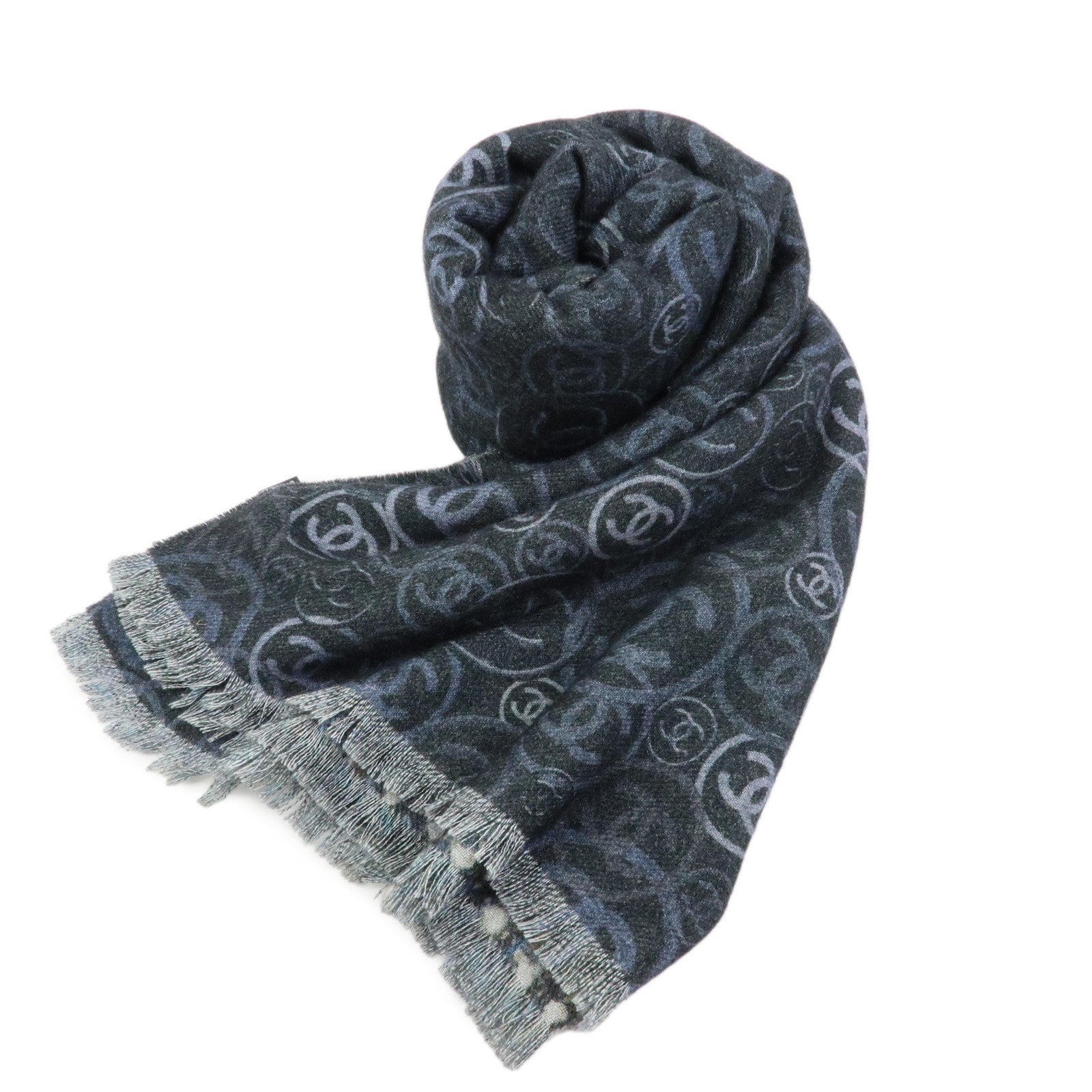 CHANEL COCO Mark Cashmere 100% Scarf Stole Shawl Navy