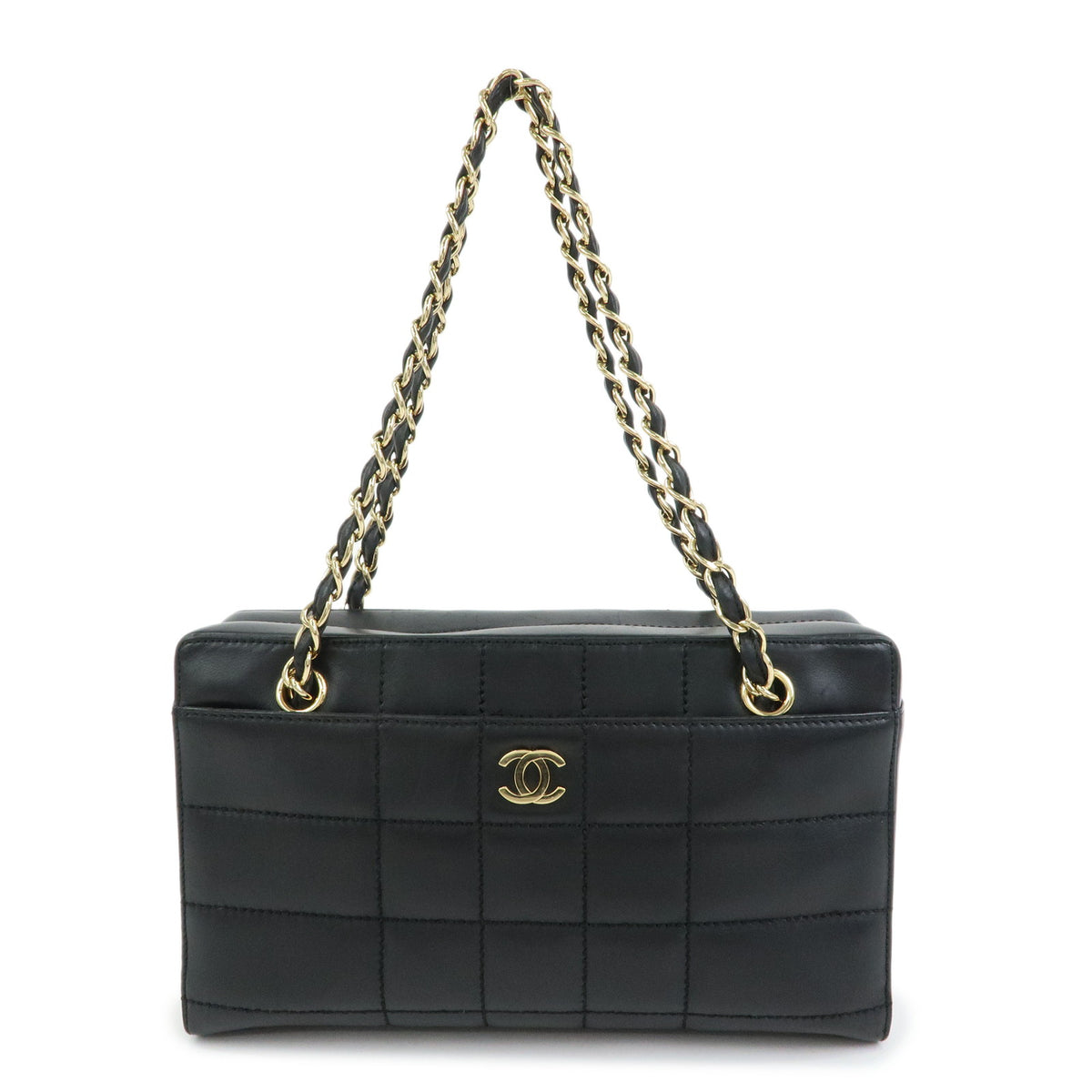 CHANEL Chocolate Bar Calf Skin Chain Shoulder Bag Hand Bag Black