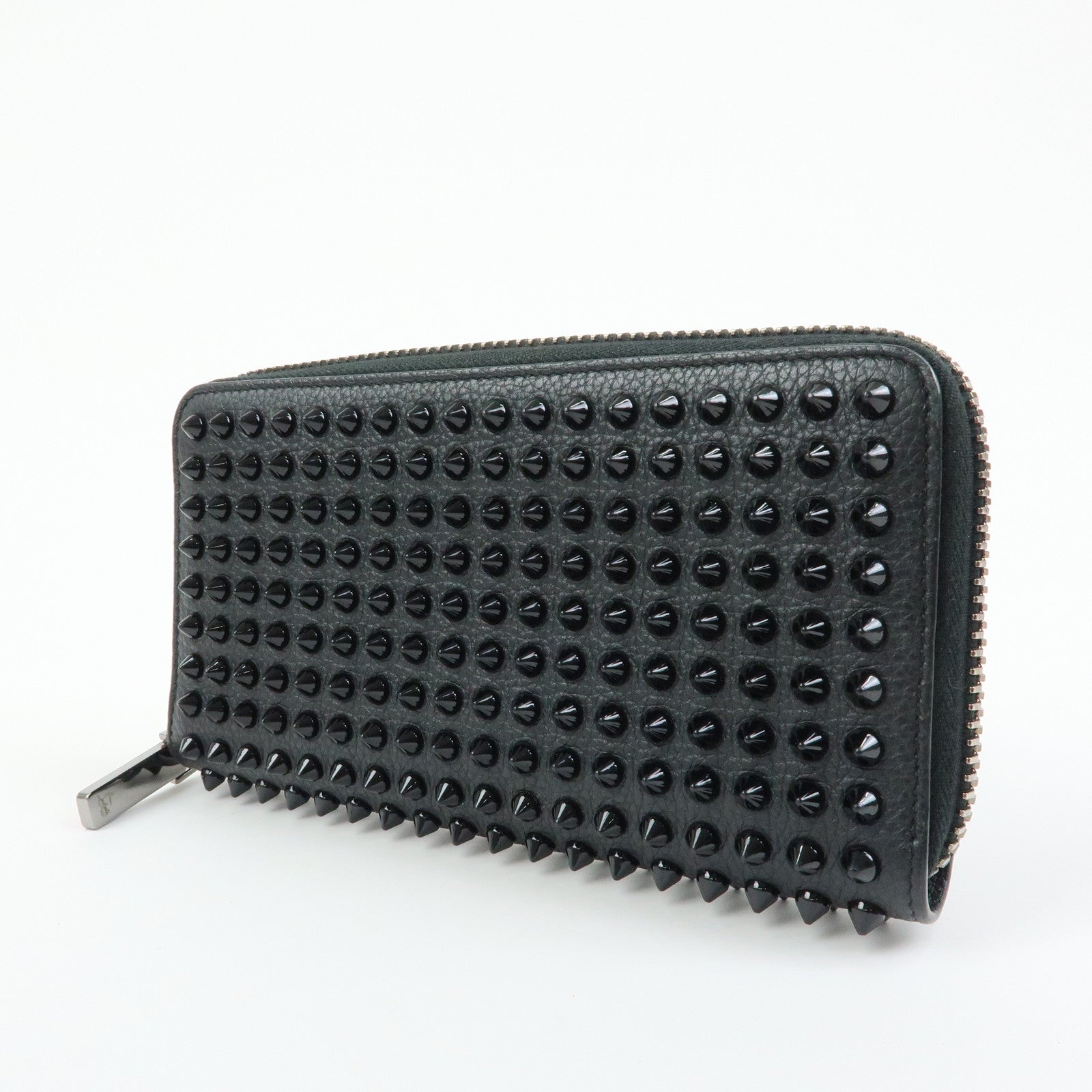 Christian Louboutin Studs Leather Round Zippy Long Wallet Black