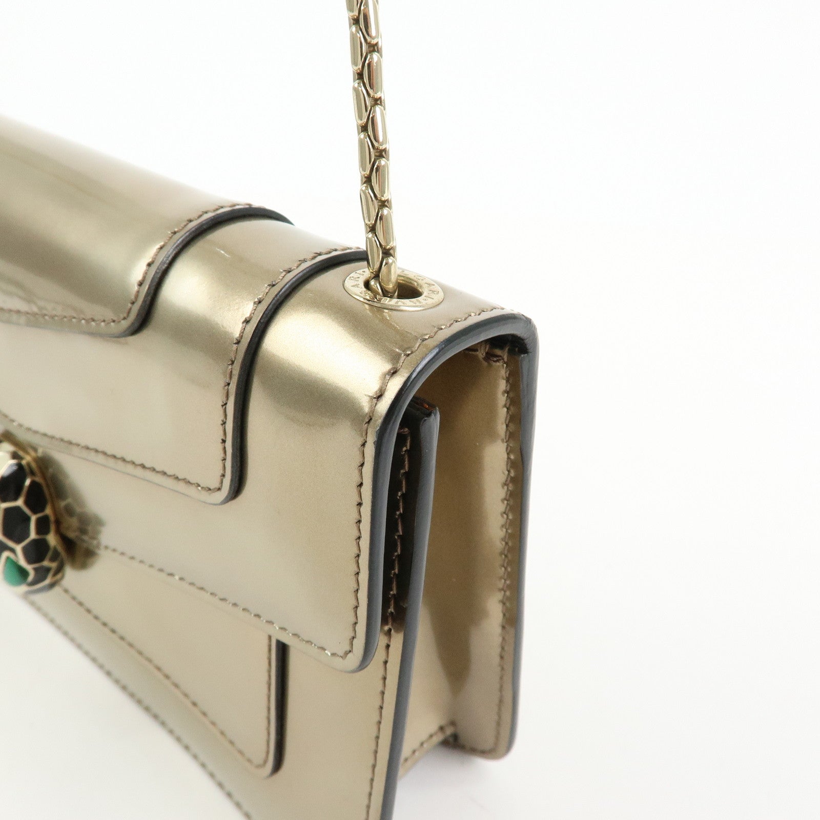 BVLGARI Serpenti Leather Forever Shoulder Crossbody Bag Gold Malachite