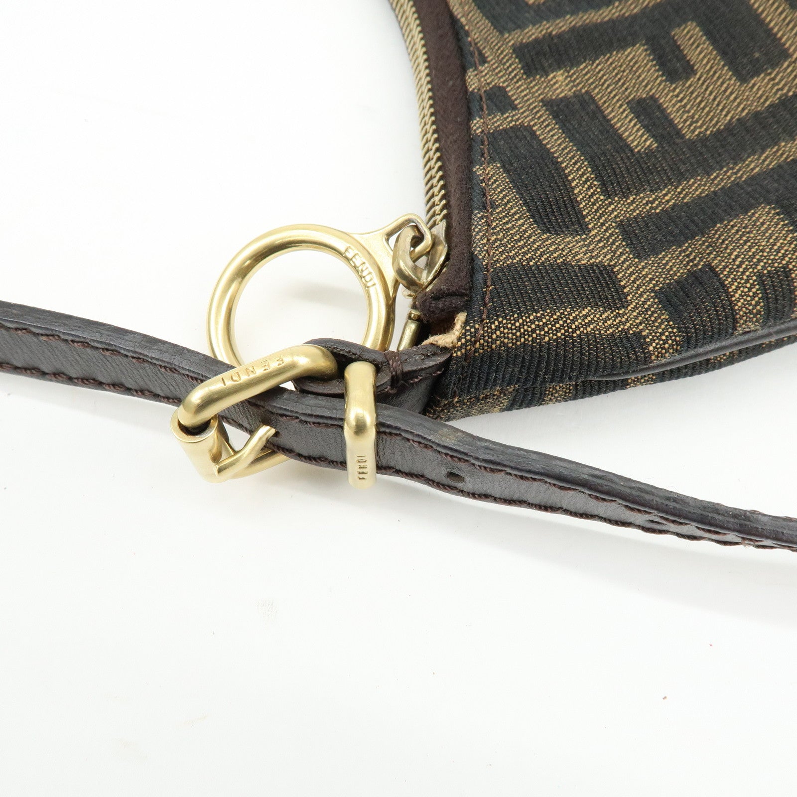 FENDI Zucca Canvas Leather Shoulder Bag Crossbody Bag Brown 8BR248