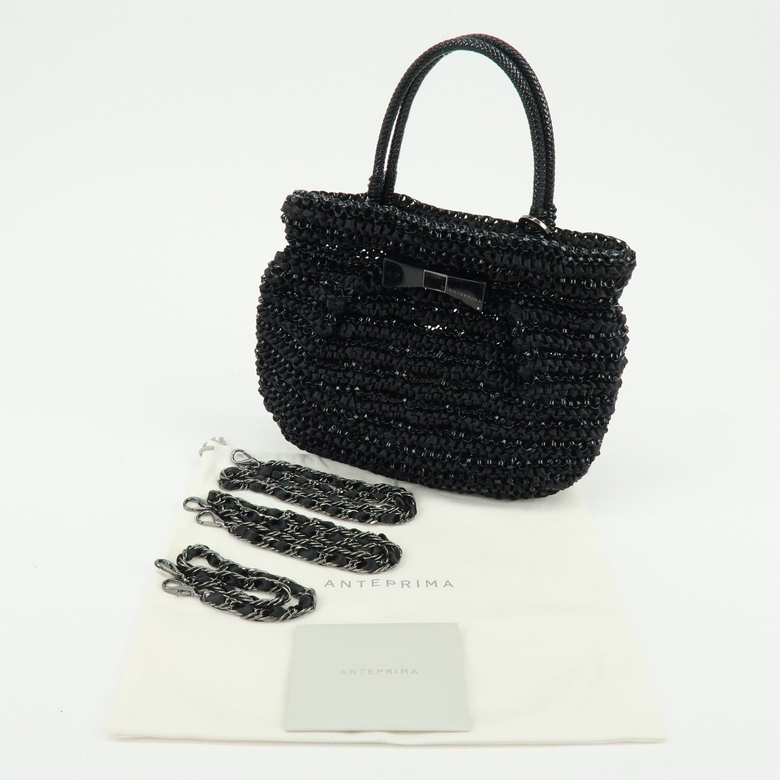ANTEPRIMA Wire Bag PVC Satin 2Way Bag Hand Shoulder Bag Black