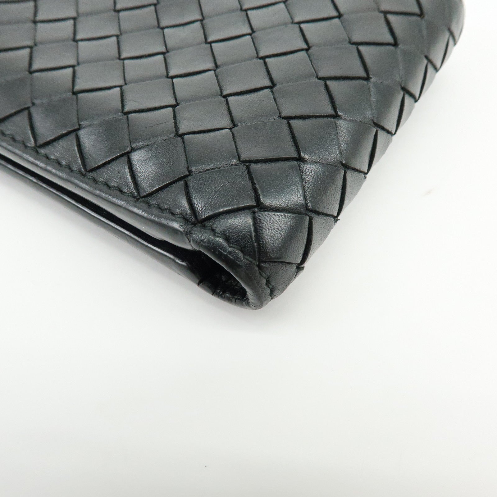 Bottega Veneta Intrecciato Leather Bi-fold Comact Wallet Black 193642