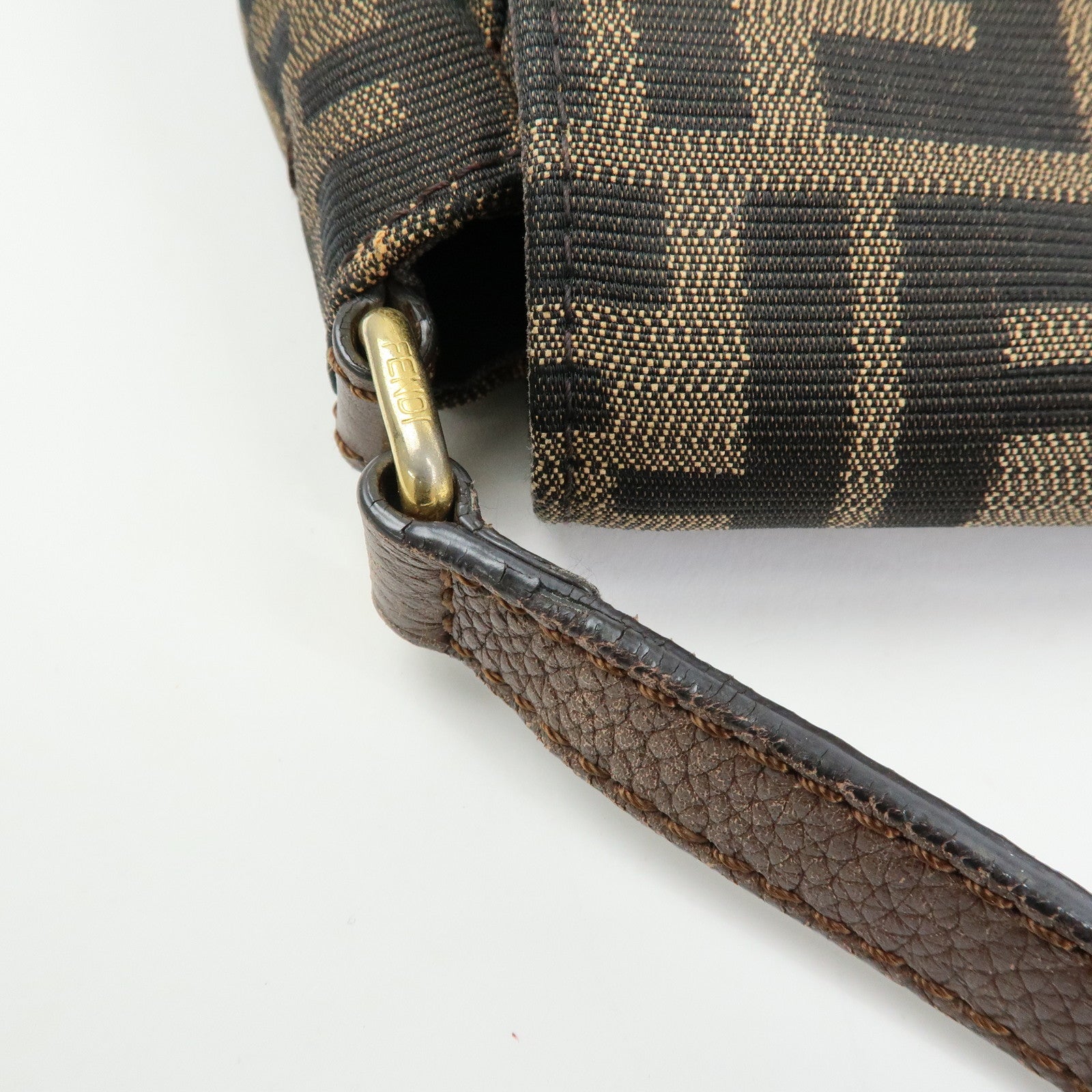 FENDI Zucca Jacquard Leather Shoulder Bag Crossbody Bag Brown 8BT215